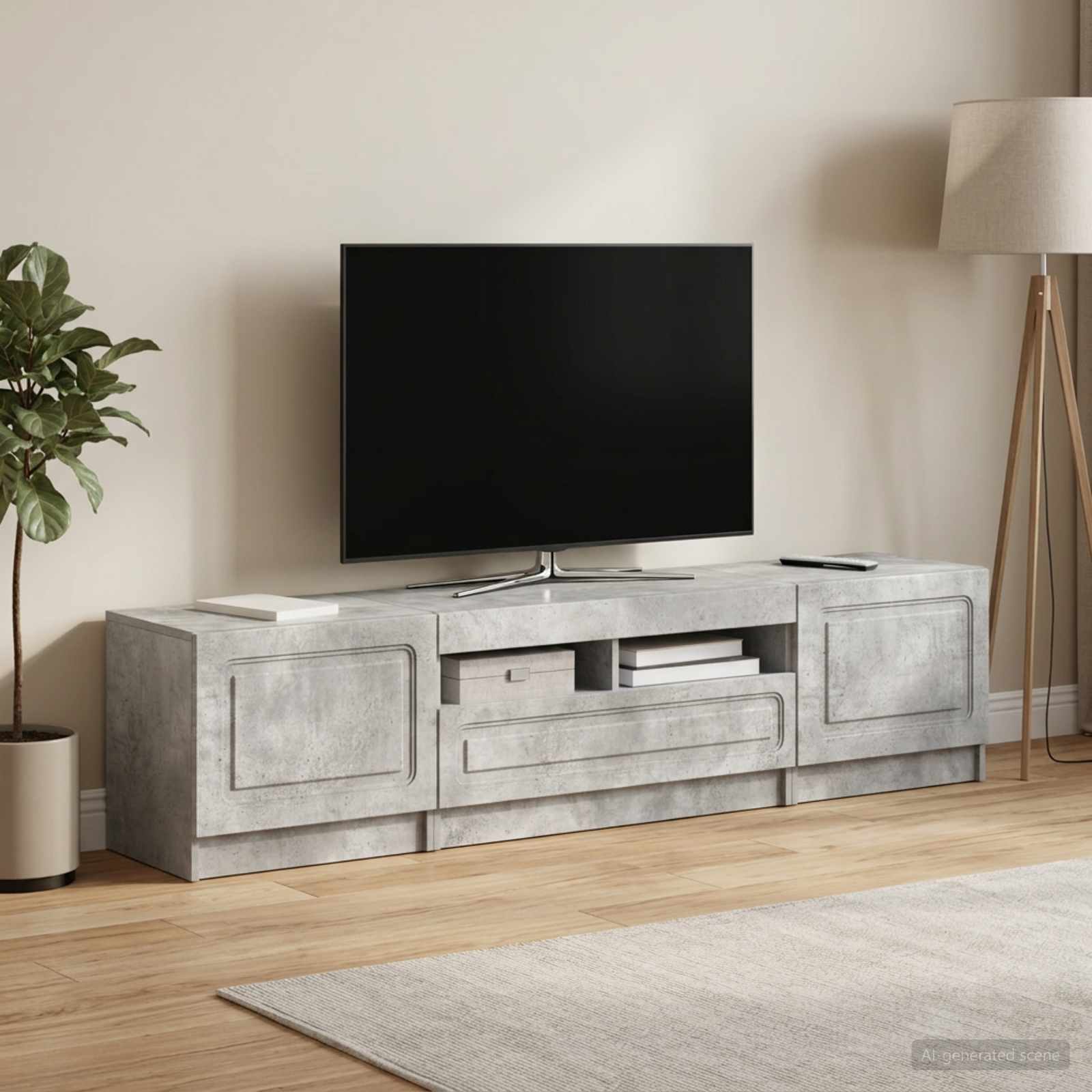 5-teiliges LED TV Schrank Betongrau Holzwerkstoff