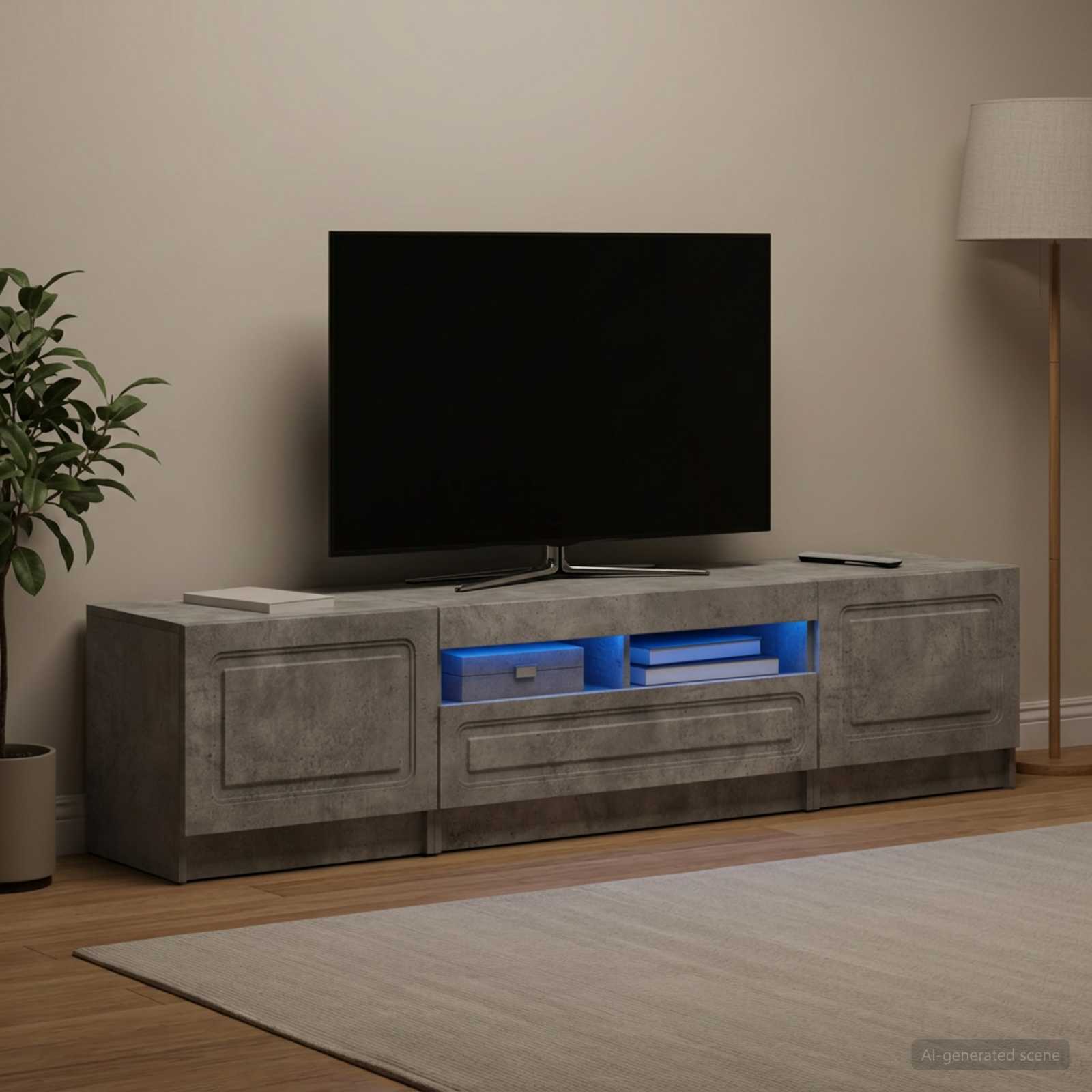 5-teiliges LED TV Schrank Betongrau Holzwerkstoff