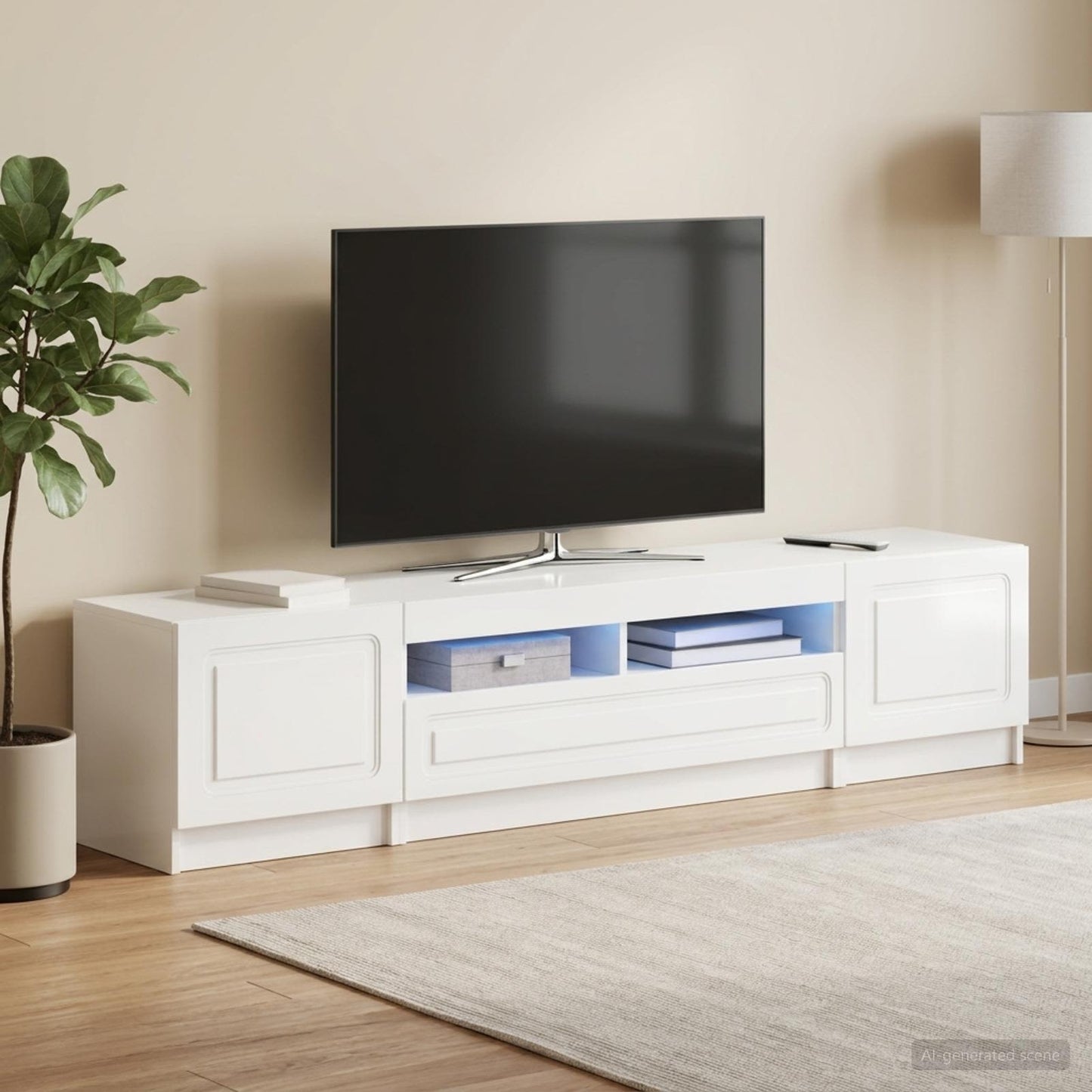 5-teiliges LED TV Schrank Hochglanz Weiß Holzwerkstoff