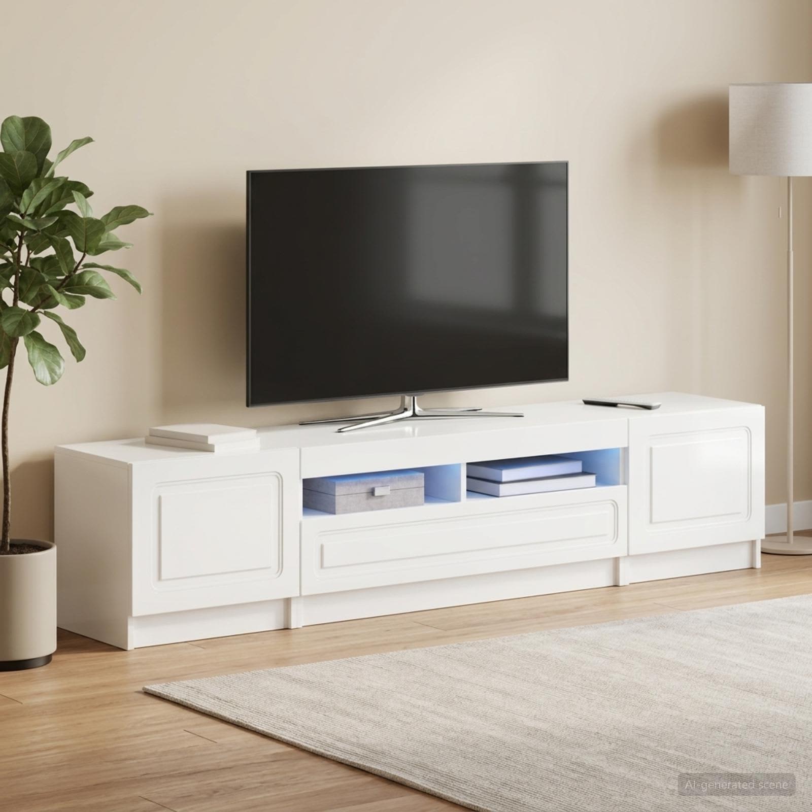 5-teiliges LED TV Schrank Hochglanz Weiß Holzwerkstoff