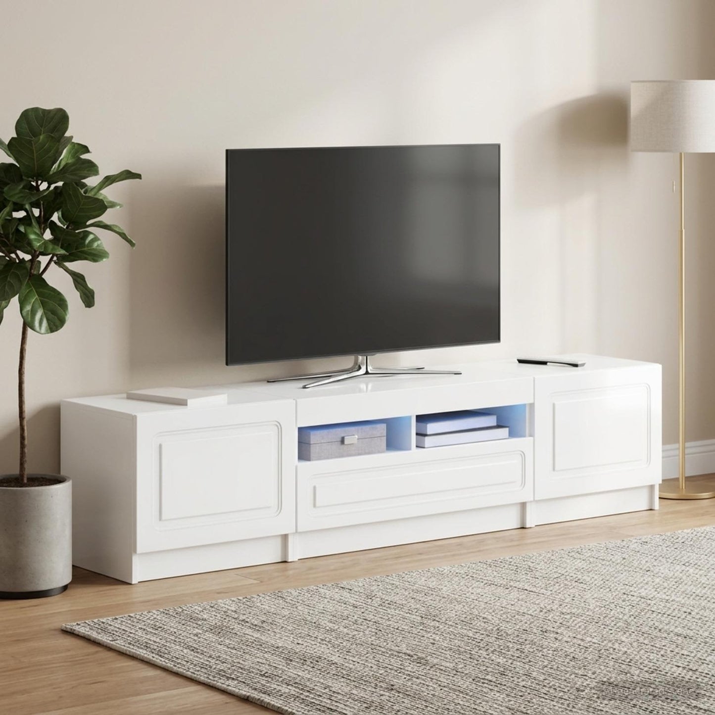 5-teiliges LED TV Schrank Hochglanz Weiß Holzwerkstoff