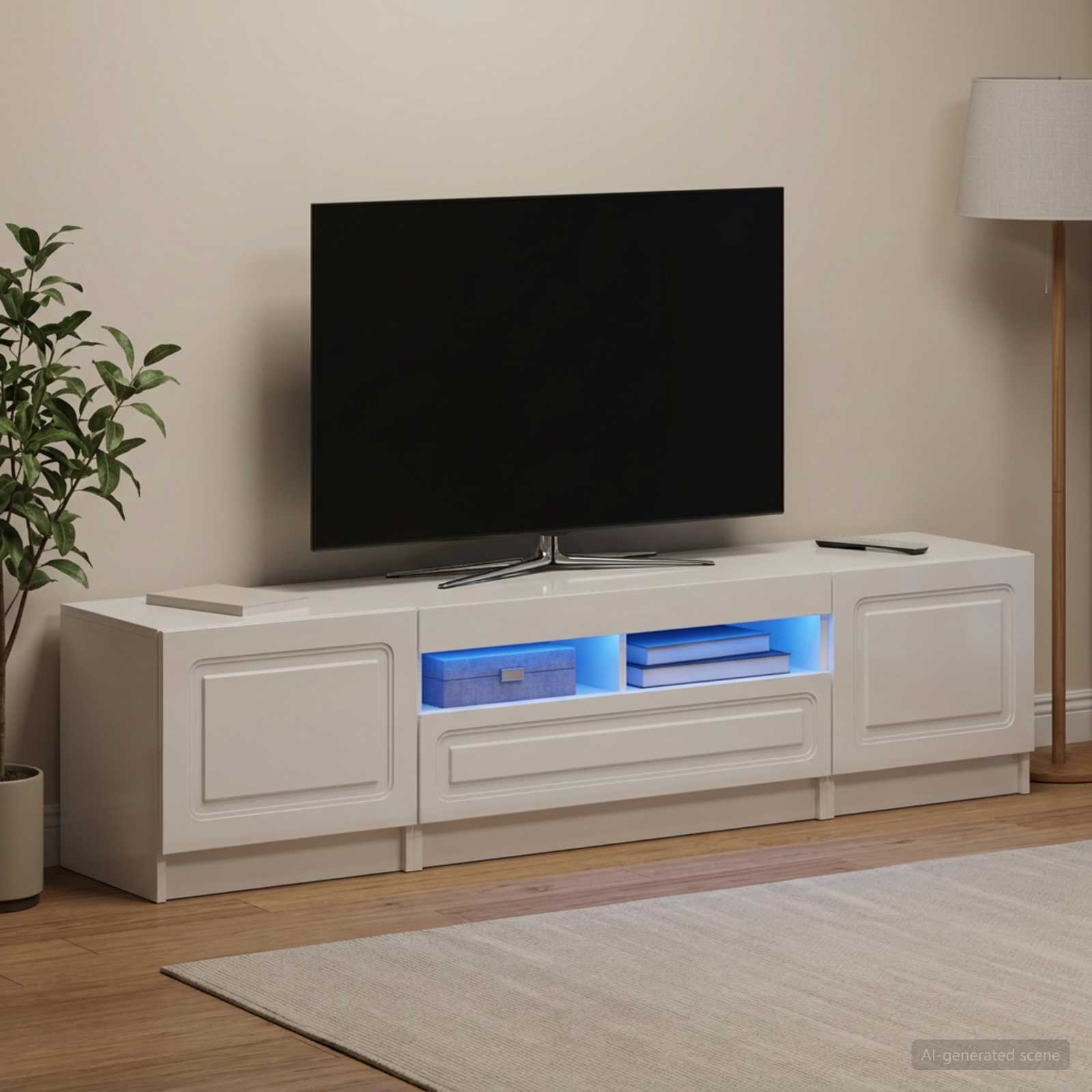 5-teiliges LED TV Schrank Hochglanz Weiß Holzwerkstoff