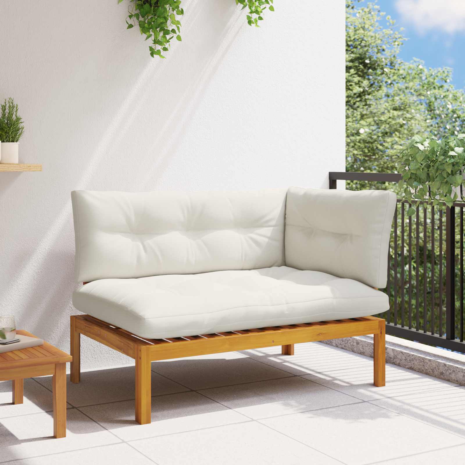 Gartenecksofa Natürlich und Cremweiß Akazienholz