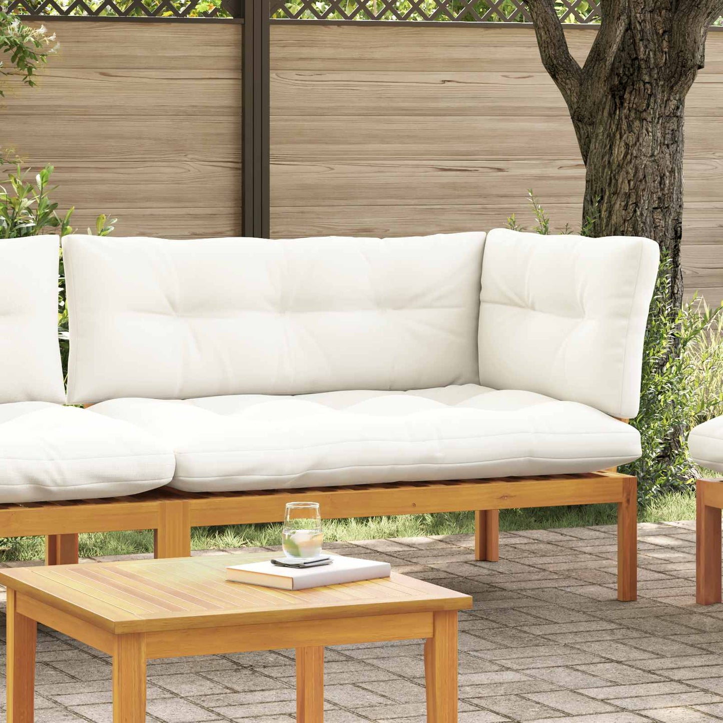 Gartenecksofa Natürlich und Cremweiß Akazienholz