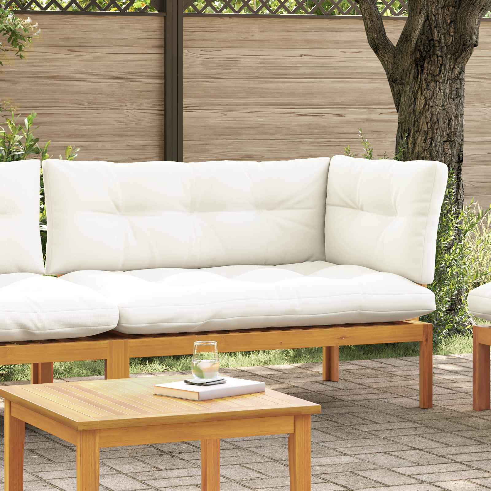 Gartenecksofa Natürlich und Cremweiß Akazienholz
