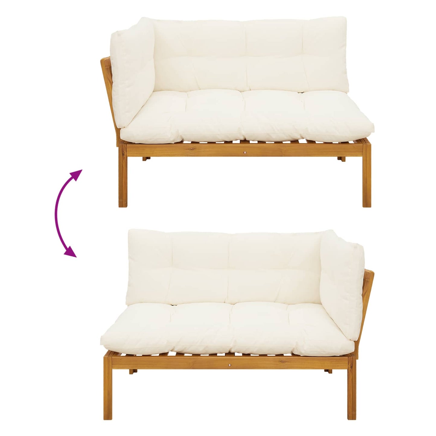 Gartenecksofa Natürlich und Cremweiß Akazienholz