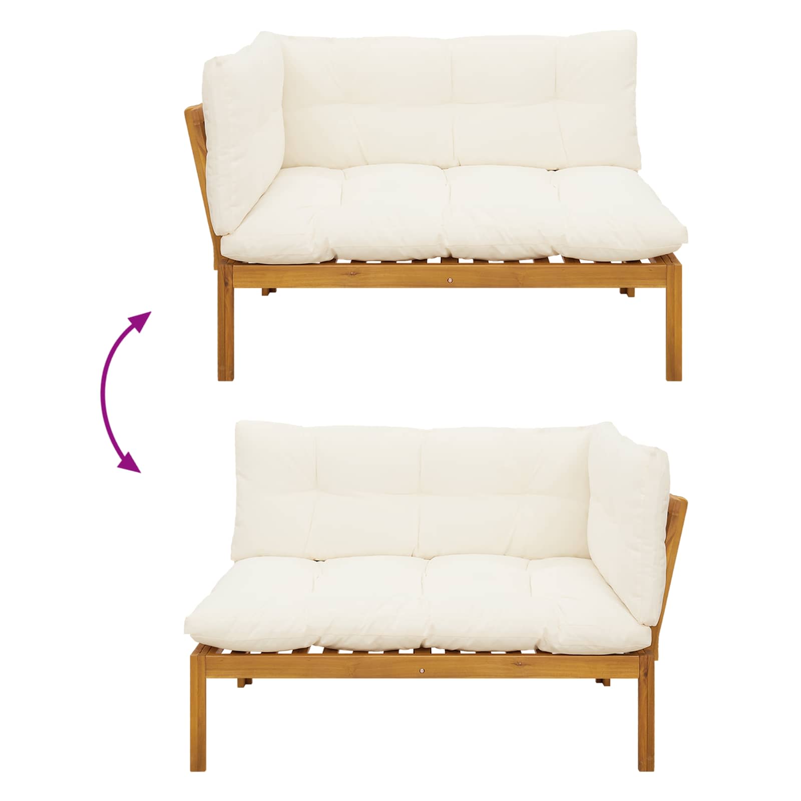 Gartenecksofa Natürlich und Cremweiß Akazienholz
