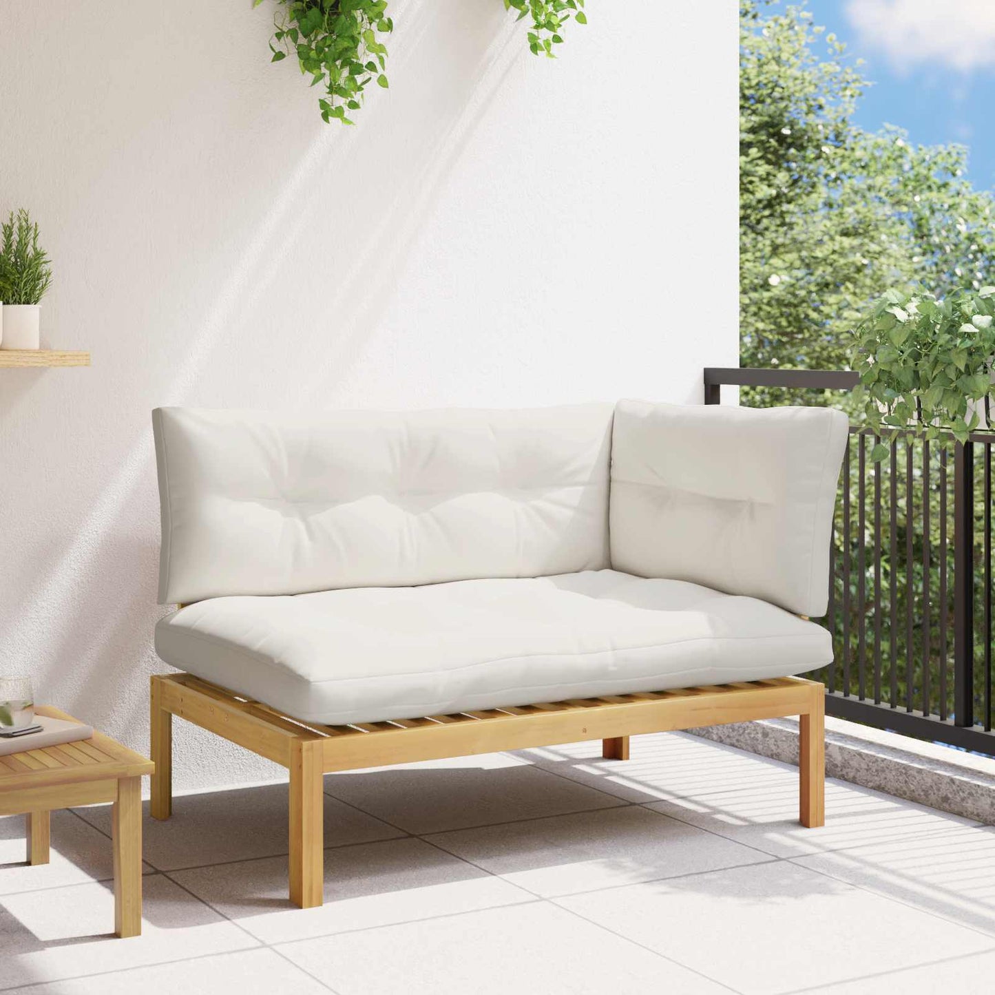 Ecksofa Einheit Helles Akazie und cremeweiß Akazienholz