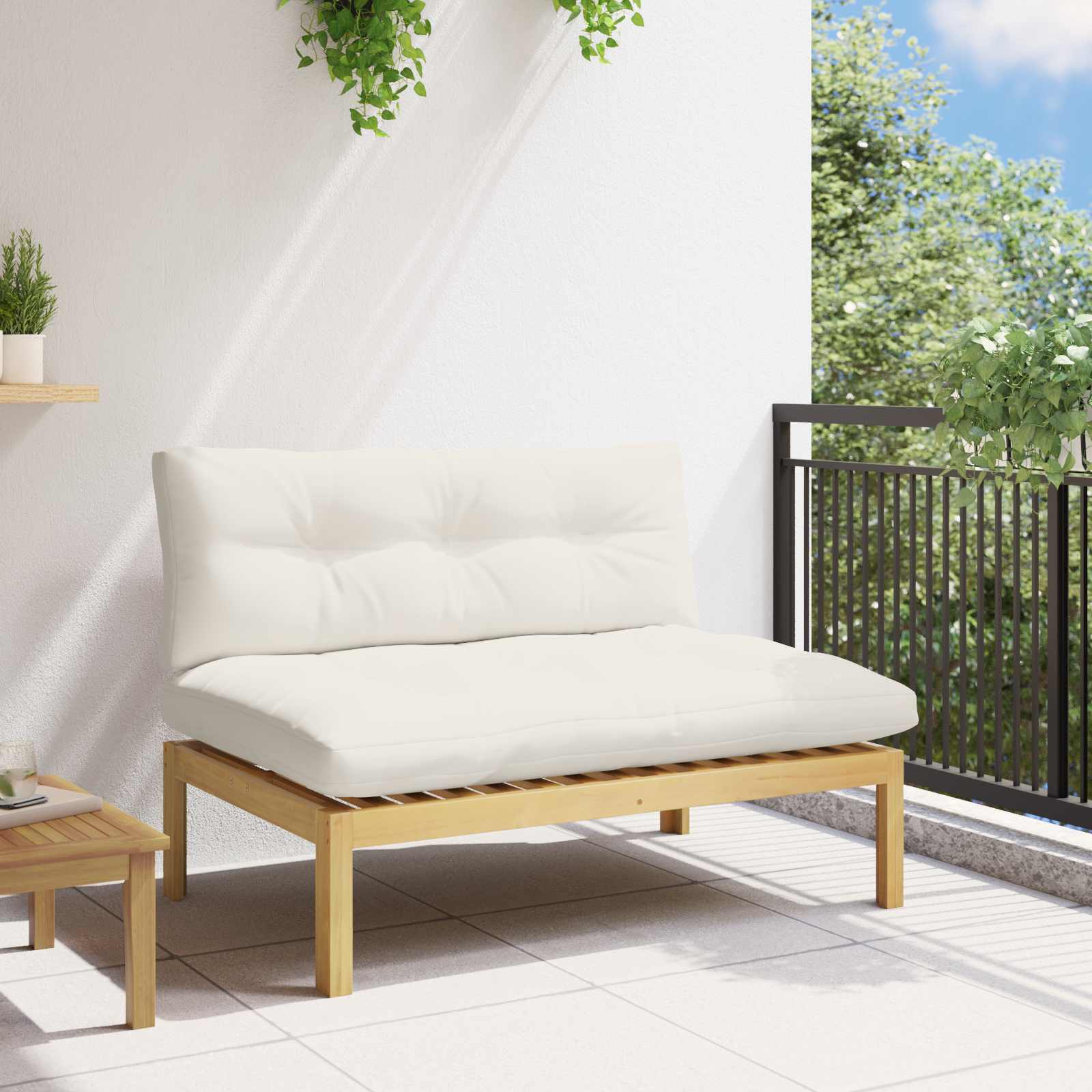 Mittelsofa Einheit Helles Akazie und cremeweiß Akazienholz