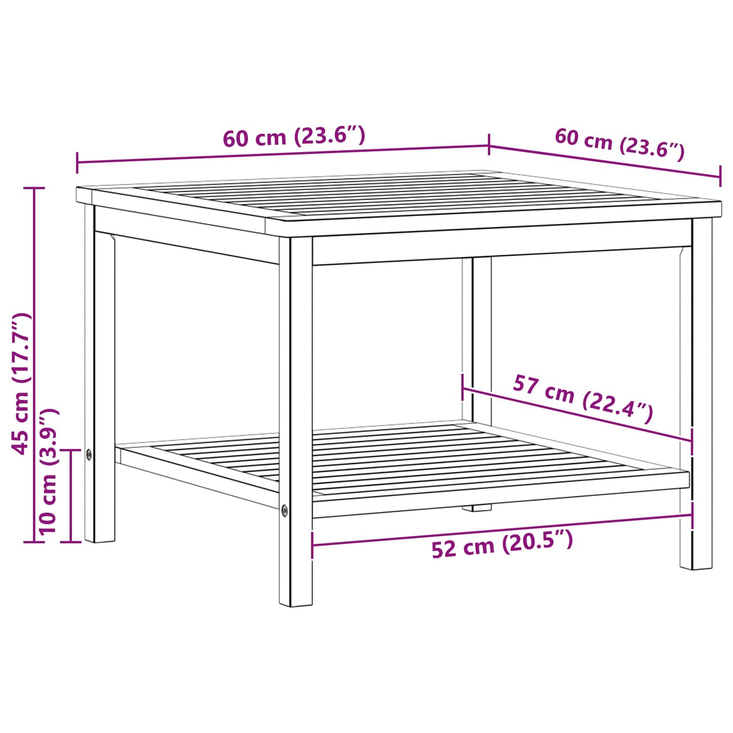 Beistelltisch Öl-Natur 60 x 60 x 45 cm Massivholz Akazie