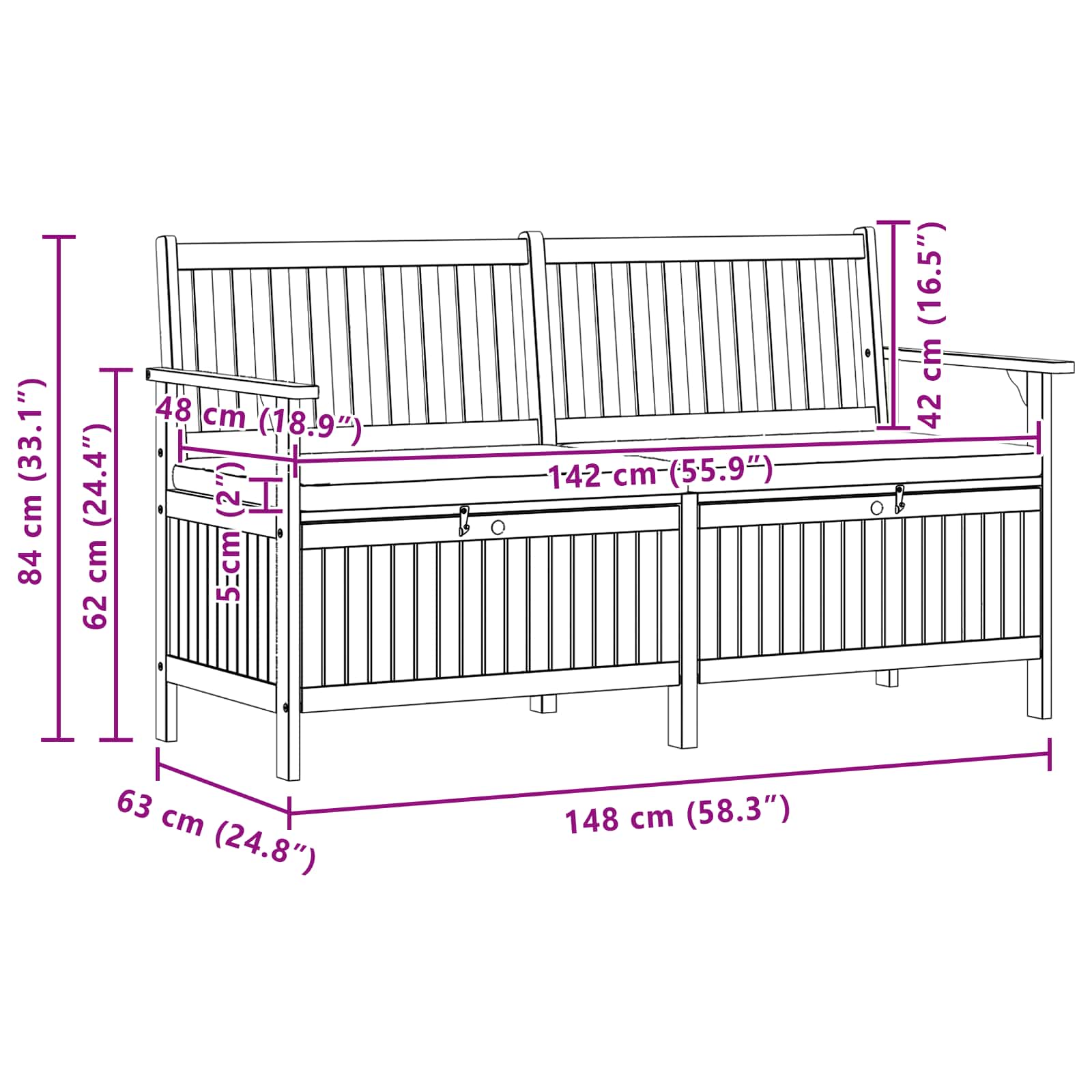 Garten-Aufbewahrungsbank 2 -Seater 148 x 63 x 84 cm