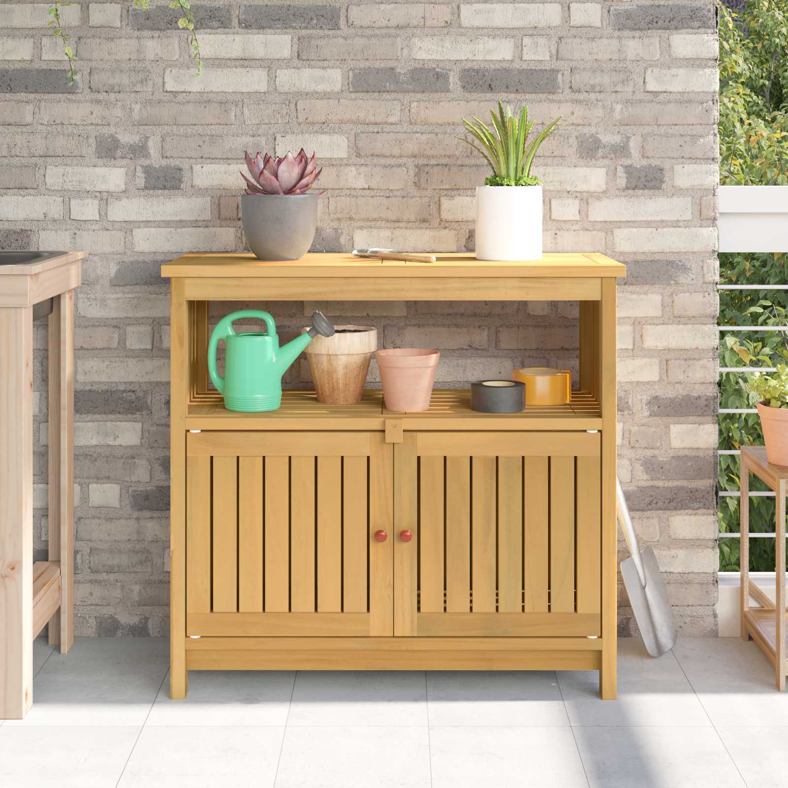 Gartenkonsole Tisch Helles Akazienholz 80 x 35 x 75 cm