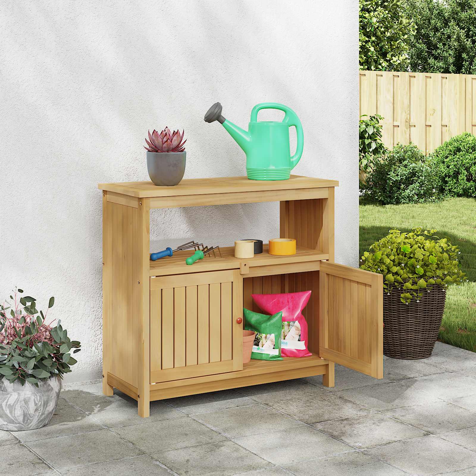 Gartenkonsole Tisch Helles Akazienholz 80 x 35 x 75 cm