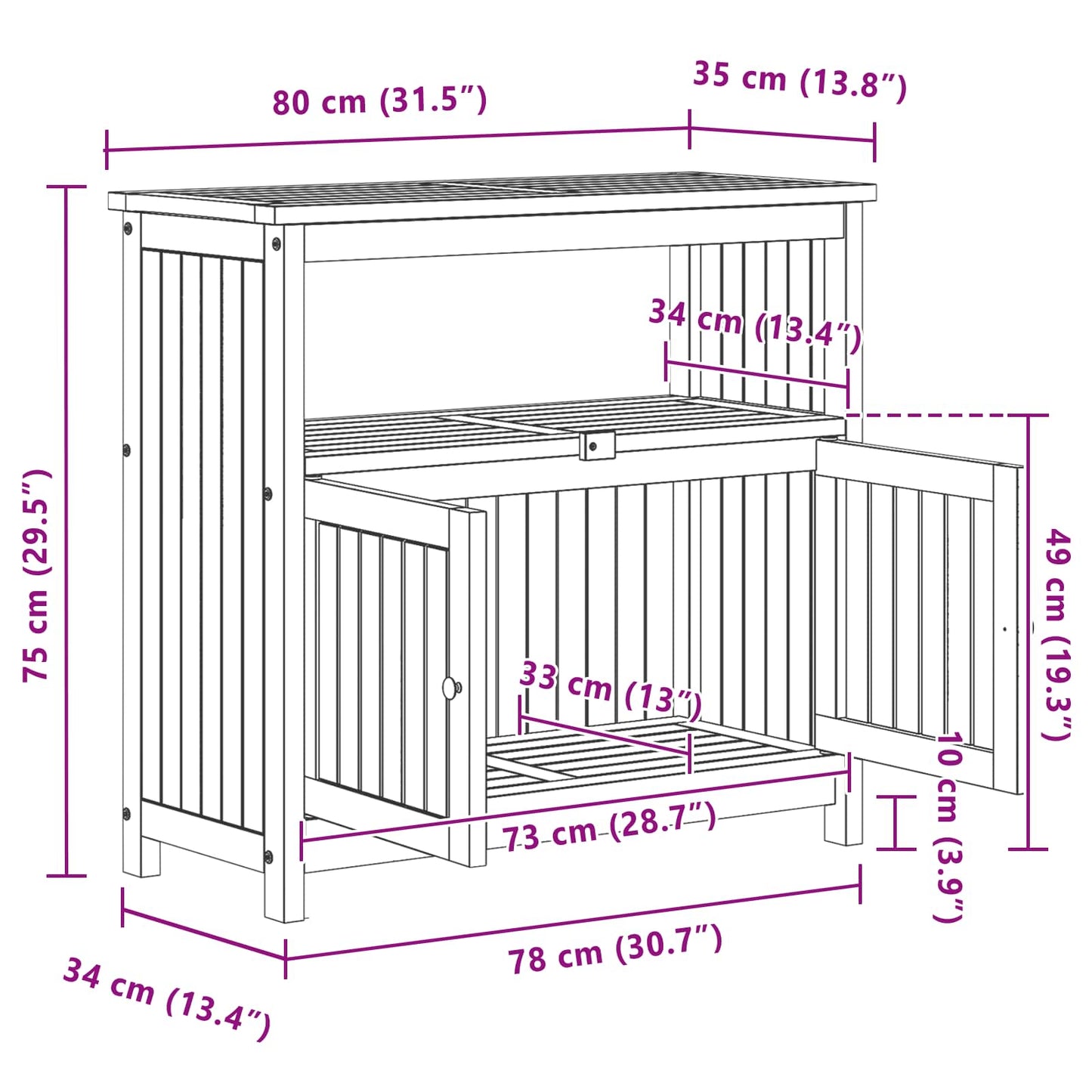 Gartenkonsole Tisch Helles Akazienholz 80 x 35 x 75 cm