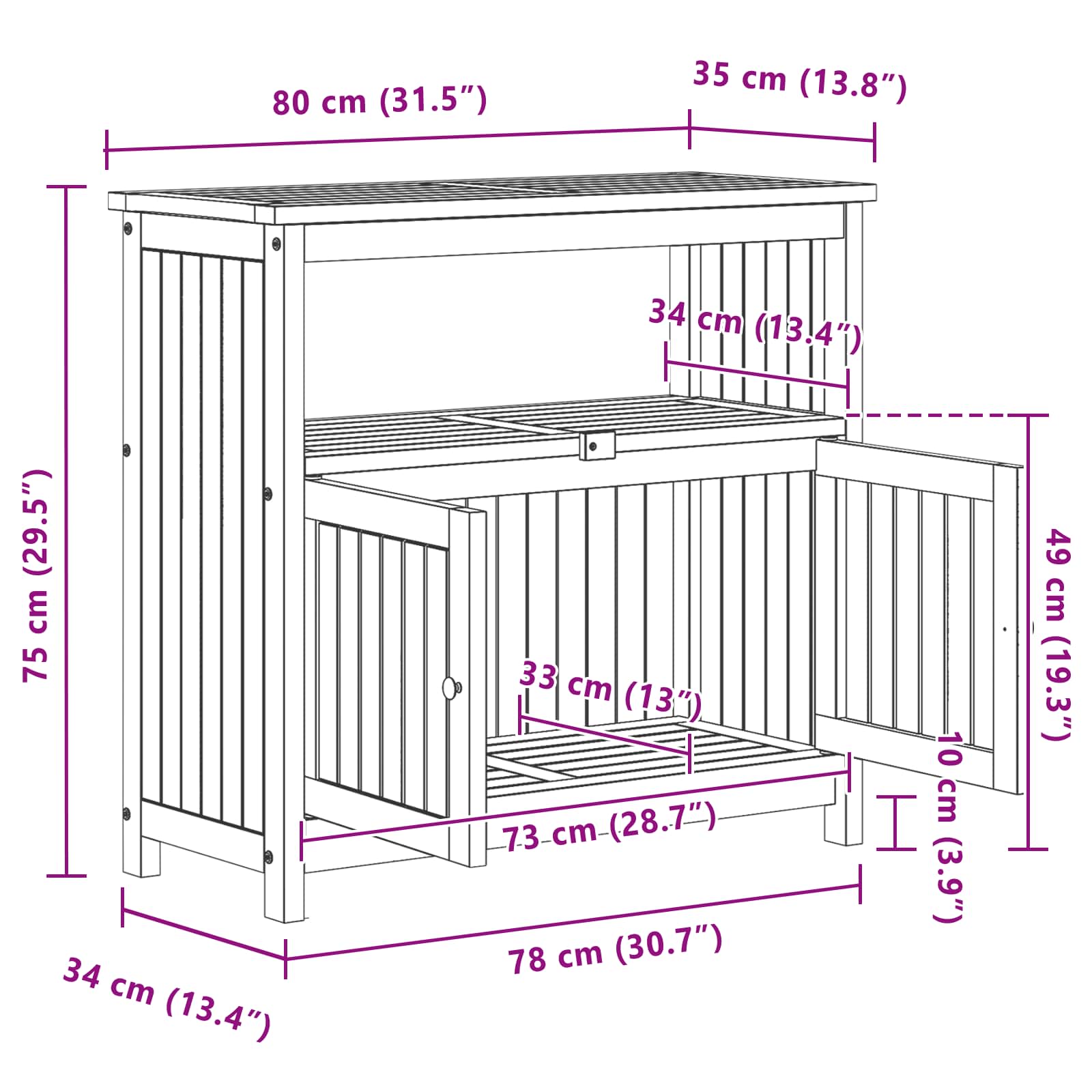 Gartenkonsole Tisch Helles Akazienholz 80 x 35 x 75 cm