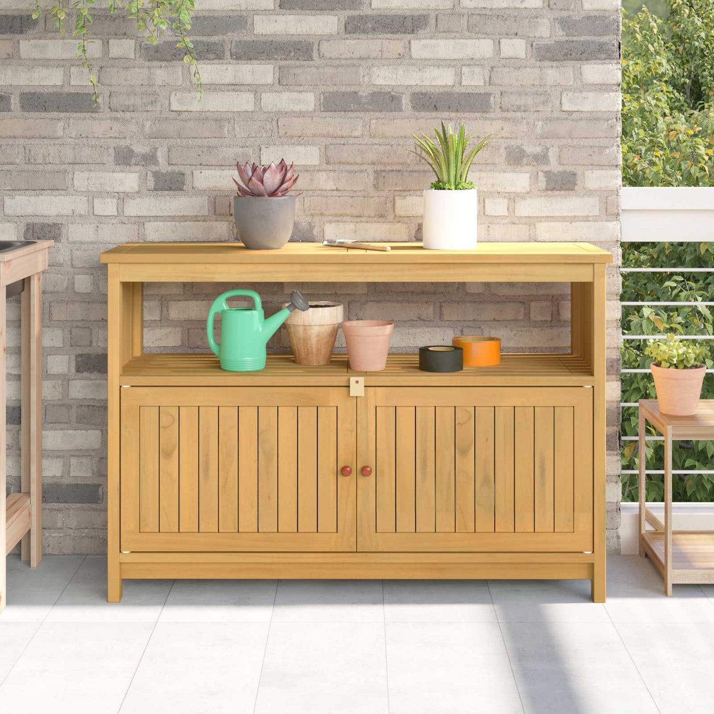Gartenkonsole Tisch Helles Akazienholz 110 x 35 x 75 cm