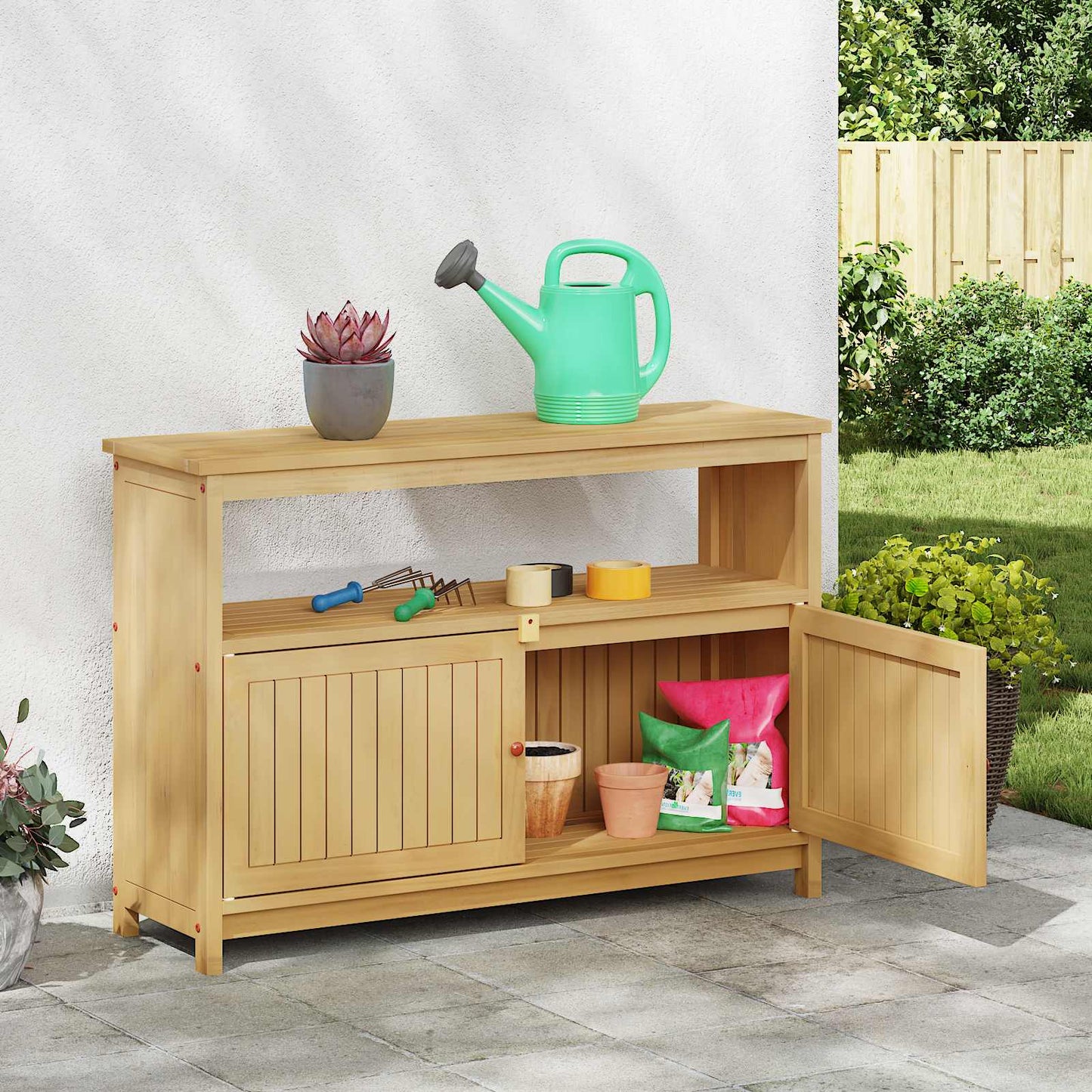 Gartenkonsole Tisch Helles Akazienholz 110 x 35 x 75 cm