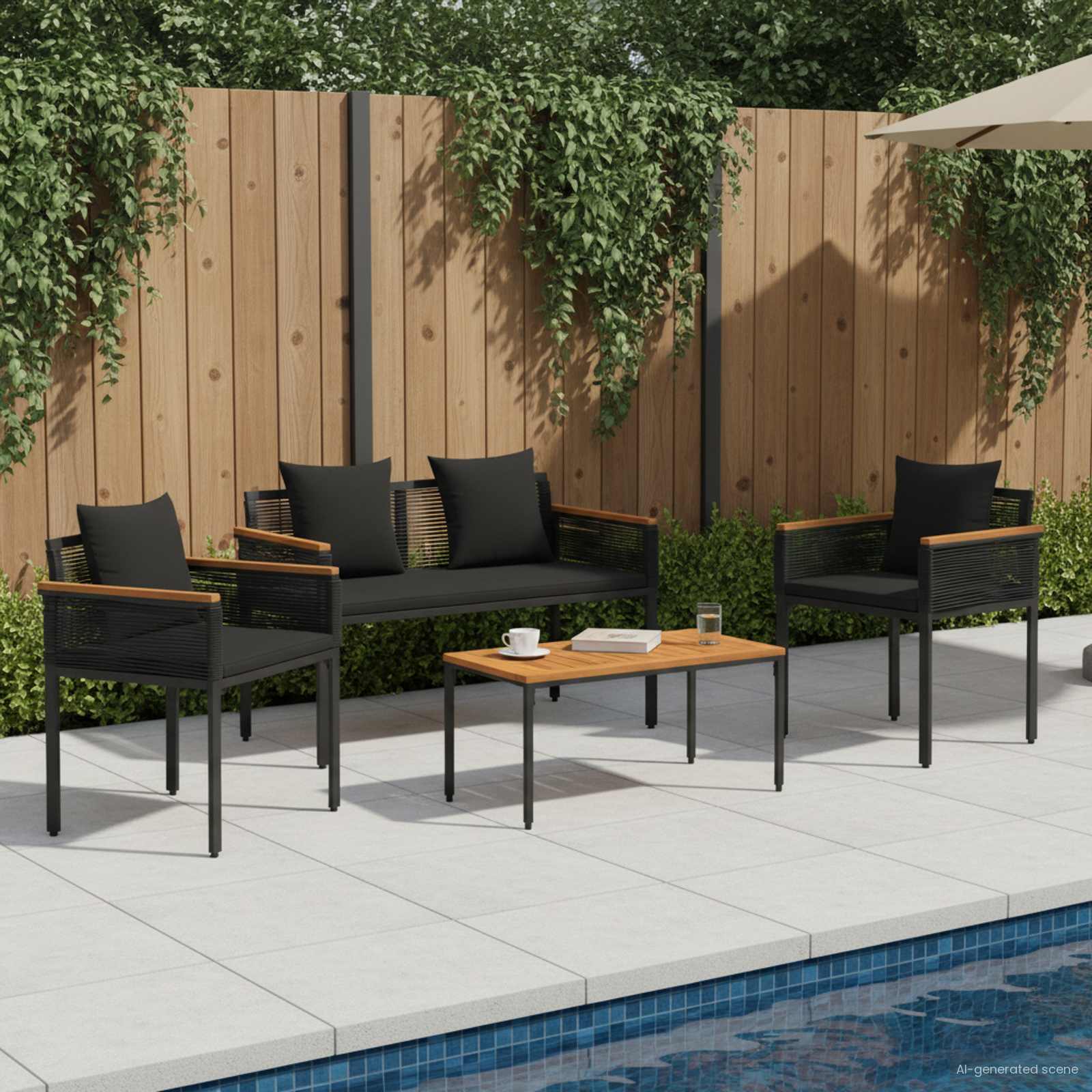 Gartenmöbel Set 4 Stk. Schwarz Poly-Rattan