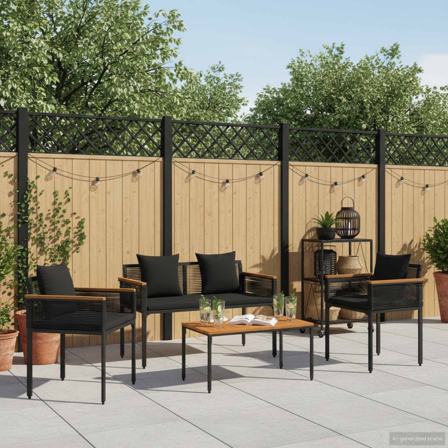 Gartenmöbel Set 4 Stk. Schwarz Poly-Rattan