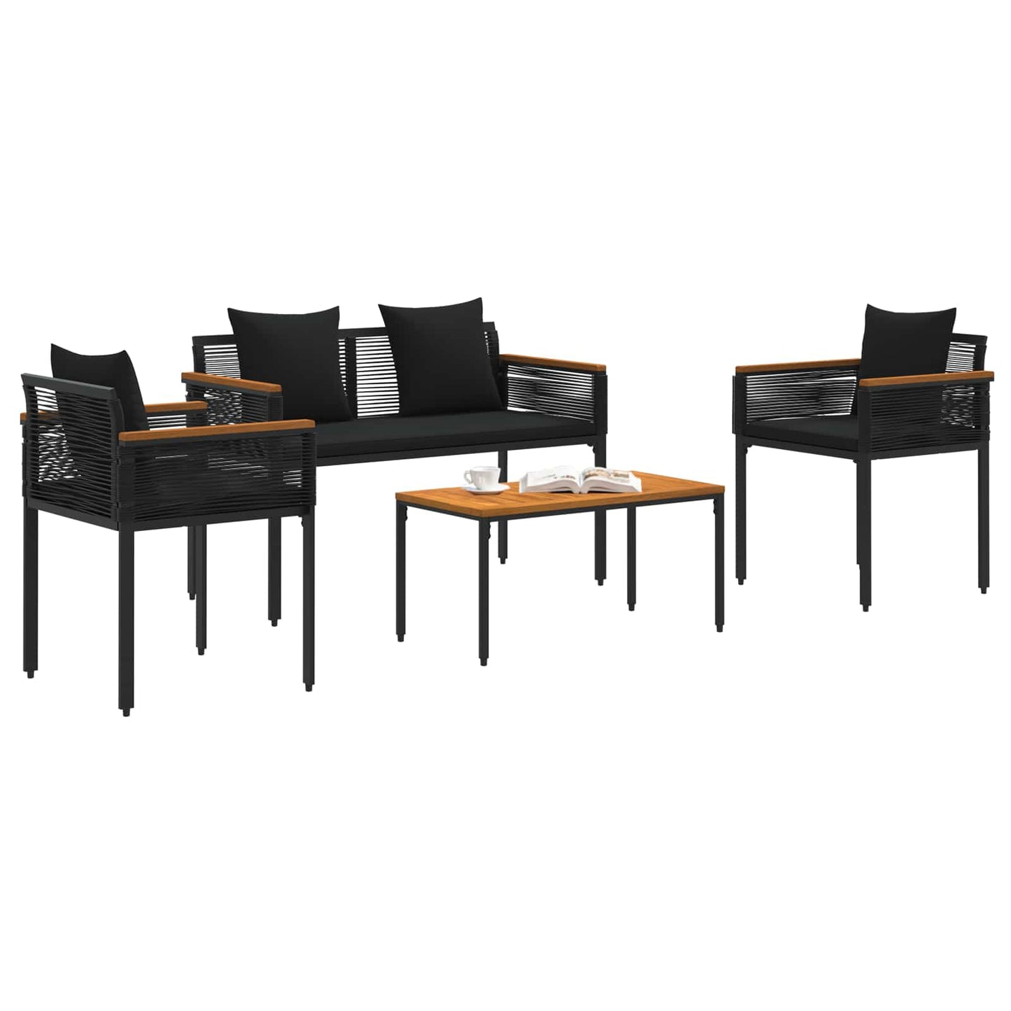 Gartenmöbel Set 4 Stk. Schwarz Poly-Rattan