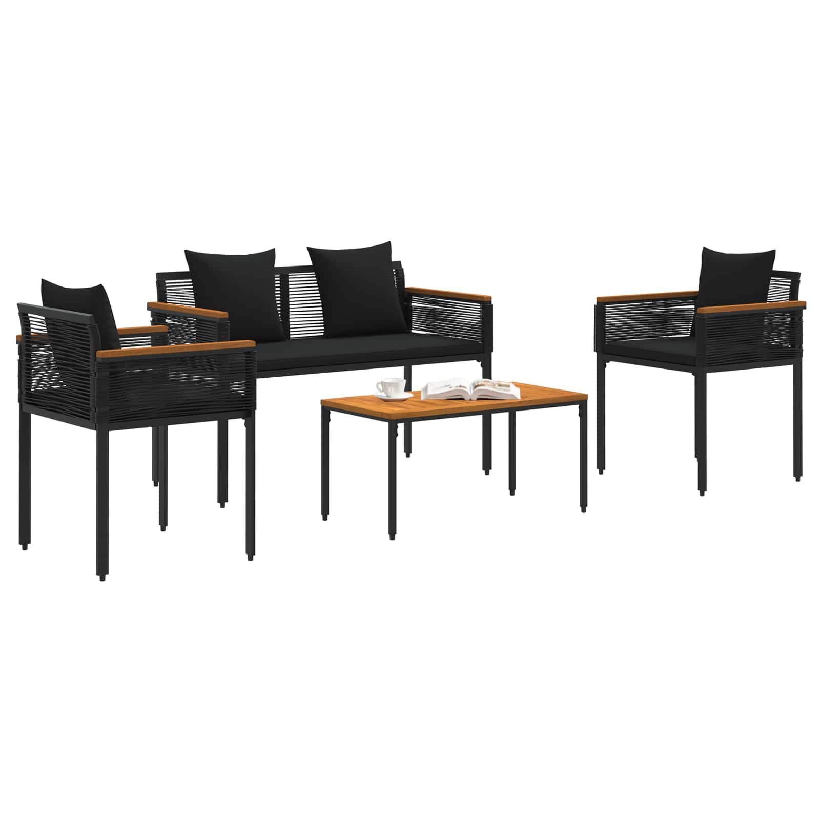 Gartenmöbel Set 4 Stk. Schwarz Poly-Rattan