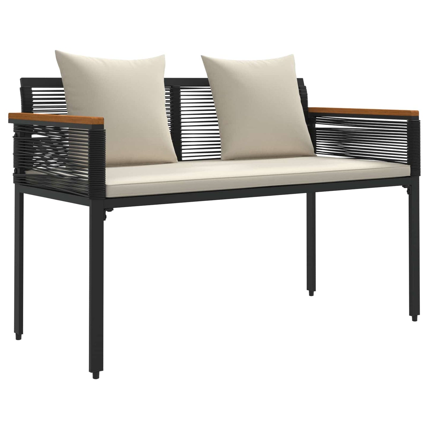 Gartenmöbel Set mit Kissen Schwarz und Cremeweiß Poly-Rattan