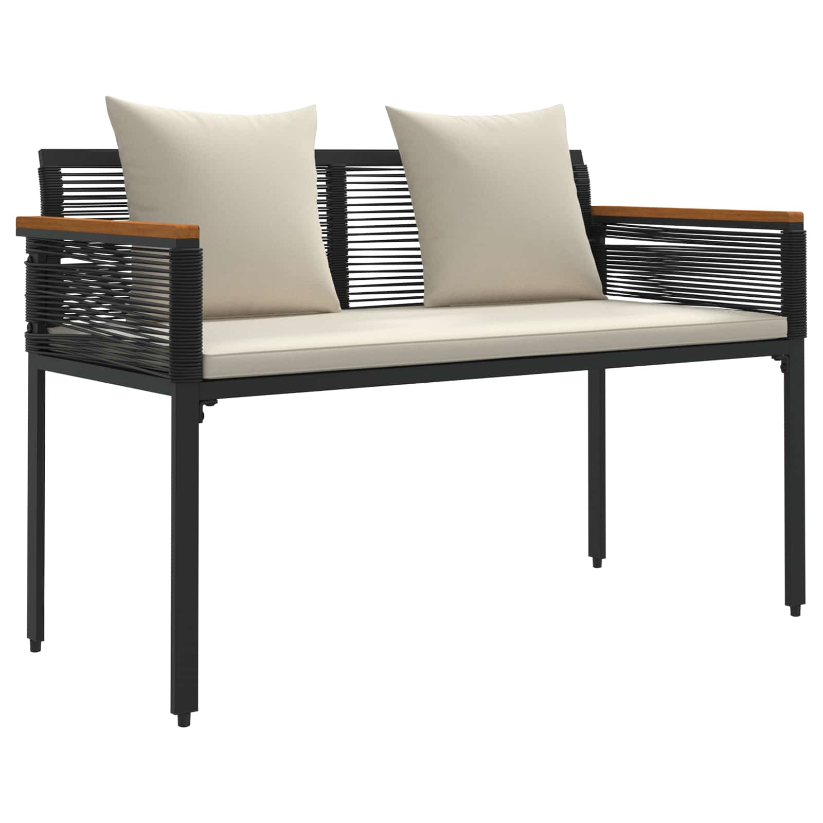 Gartenmöbel Set mit Kissen Schwarz und Cremeweiß Poly-Rattan