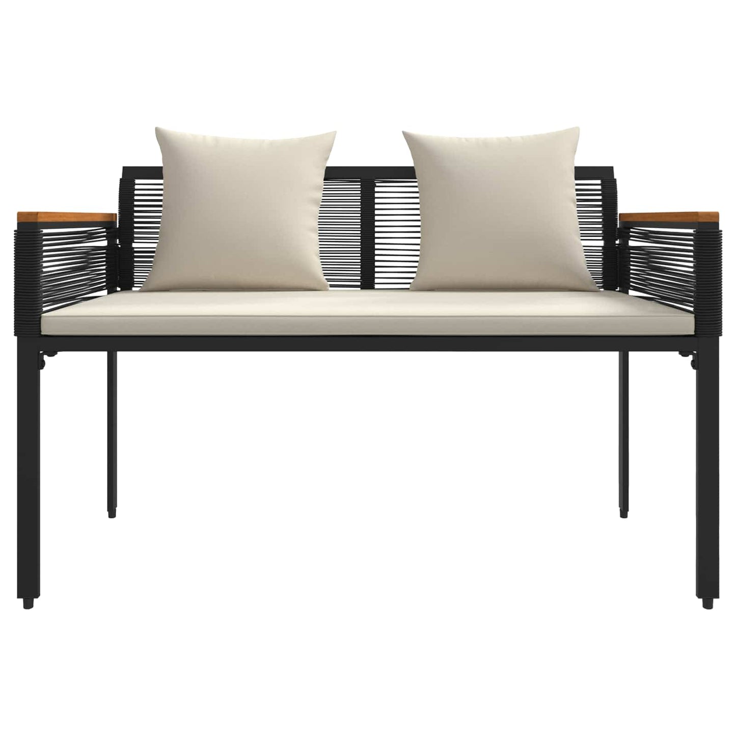 Gartenmöbel Set mit Kissen Schwarz und Cremeweiß Poly-Rattan