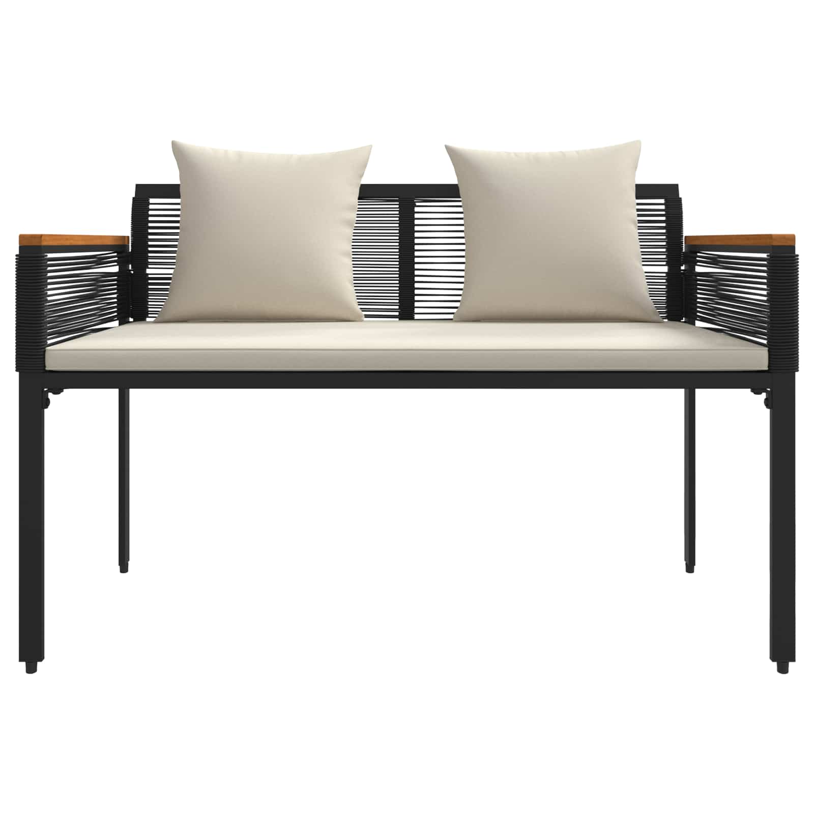 Gartenmöbel Set mit Kissen Schwarz und Cremeweiß Poly-Rattan