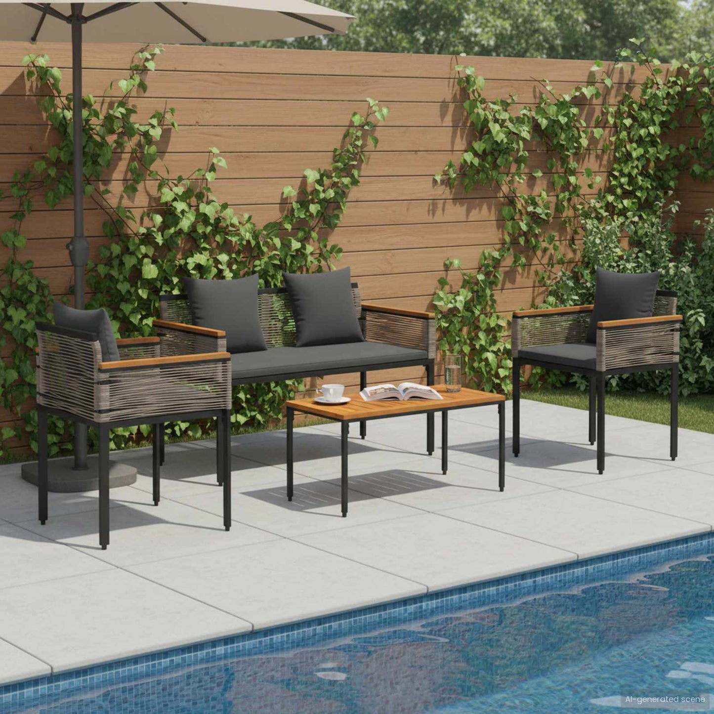 Gartenmöbel Set mit Kissen Grau und Dunkelgrau Poly-Rattan