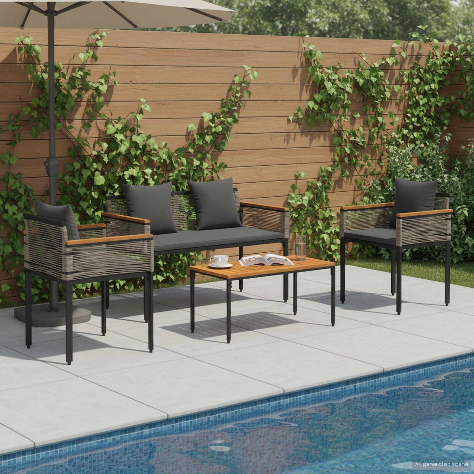 Gartenmöbel Set mit Kissen Grau und Dunkelgrau Poly-Rattan