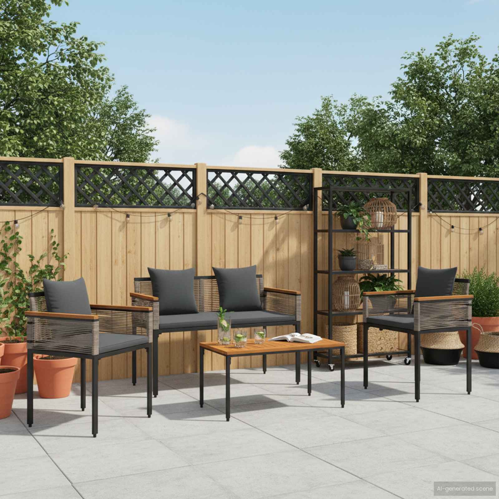 Gartenmöbel Set mit Kissen Grau und Dunkelgrau Poly-Rattan