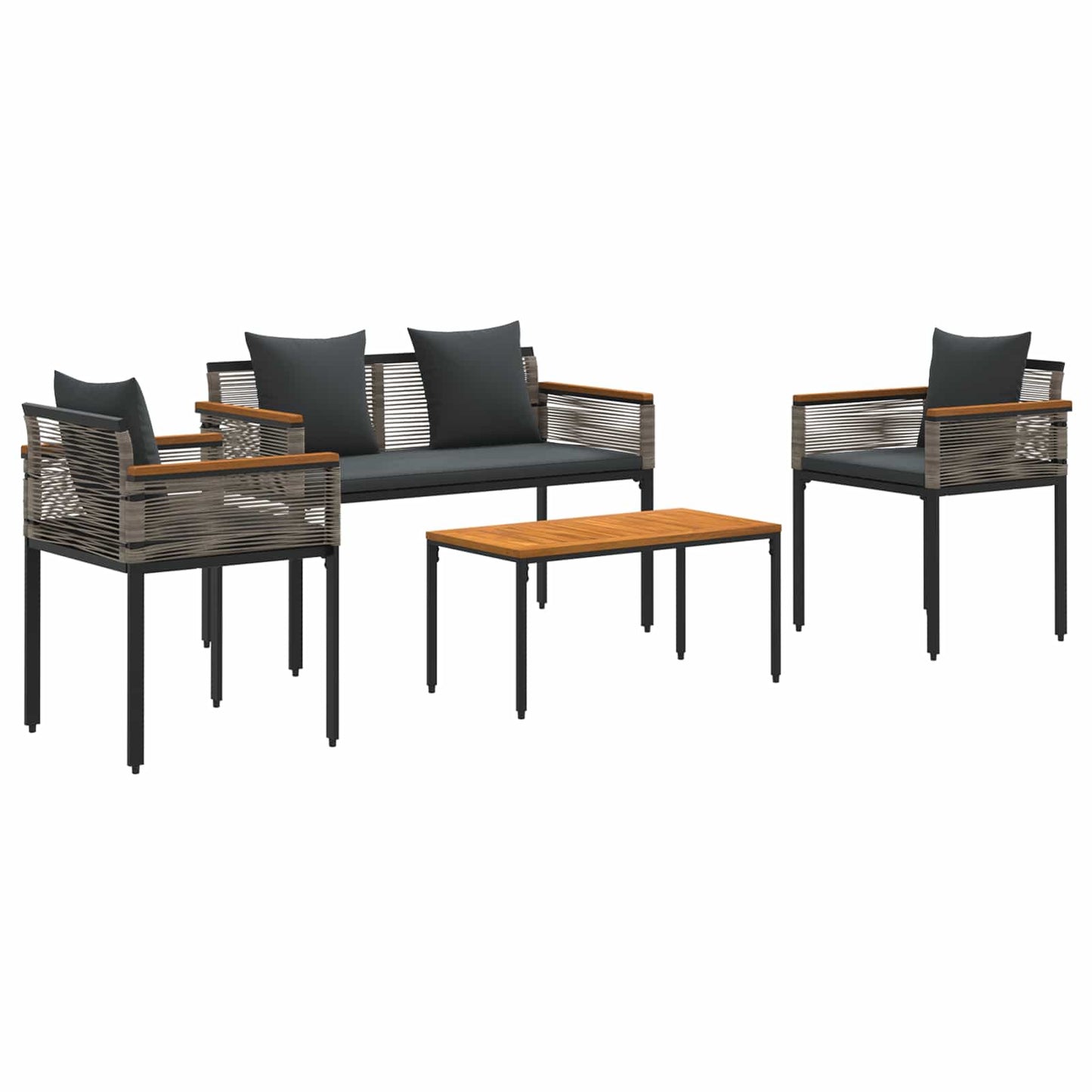 Gartenmöbel Set mit Kissen Grau und Dunkelgrau Poly-Rattan