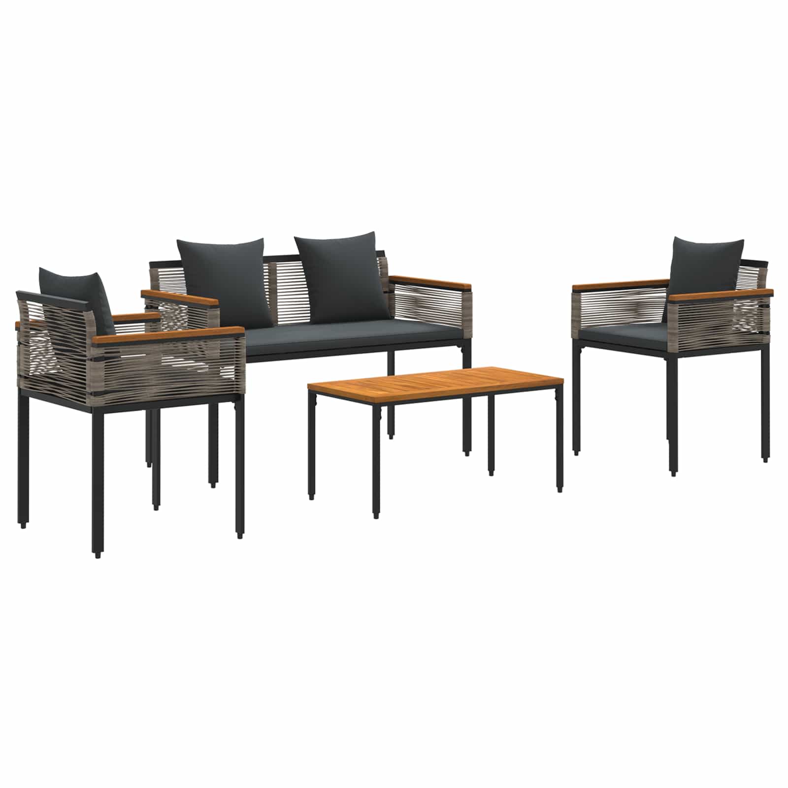 Gartenmöbel Set mit Kissen Grau und Dunkelgrau Poly-Rattan