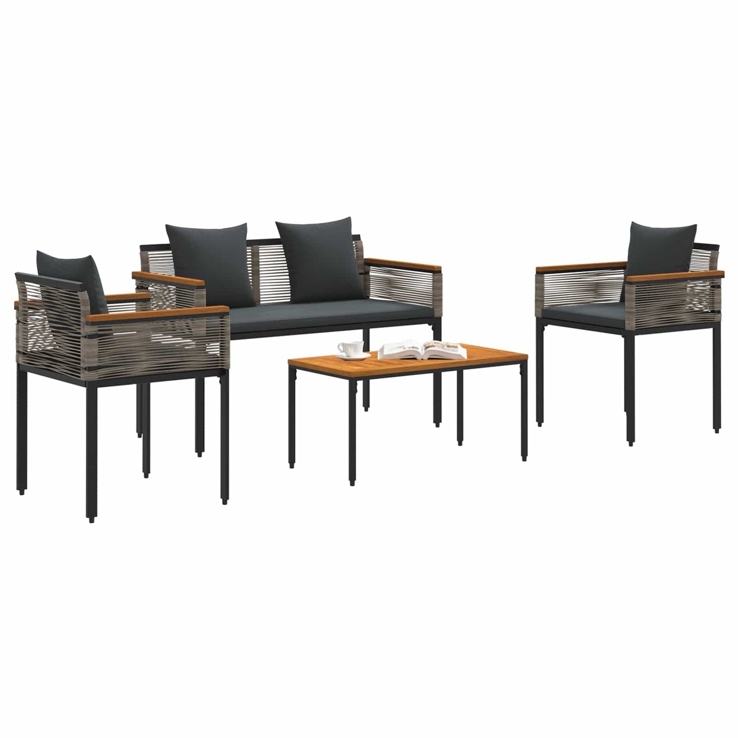 Gartenmöbel Set mit Kissen Grau und Dunkelgrau Poly-Rattan