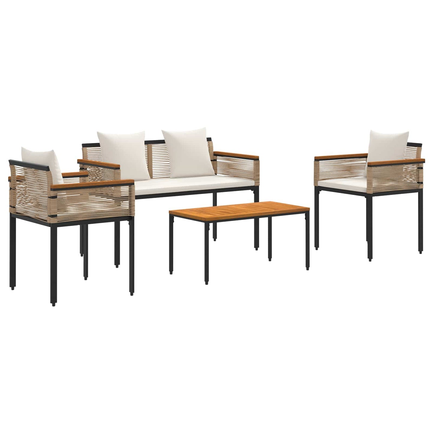 Gartenmöbel Set mit Kissen Beige und Cremeweiß Poly-Rattan