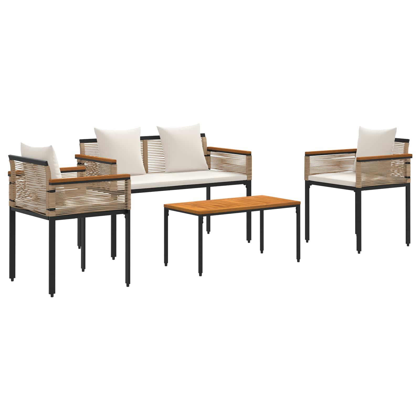 Gartenmöbel Set mit Kissen Beige und Cremeweiß Poly-Rattan