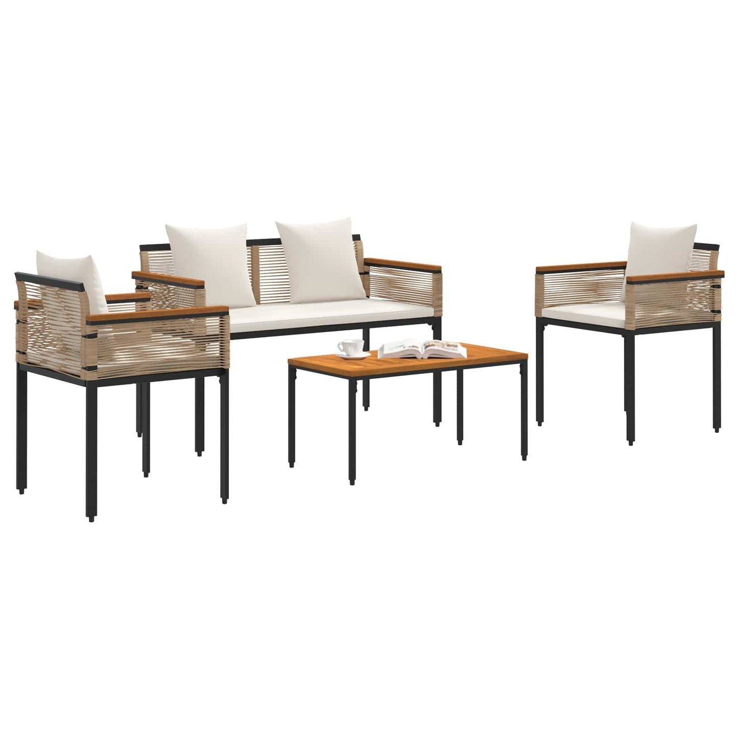 Gartenmöbel Set mit Kissen Beige und Cremeweiß Poly-Rattan