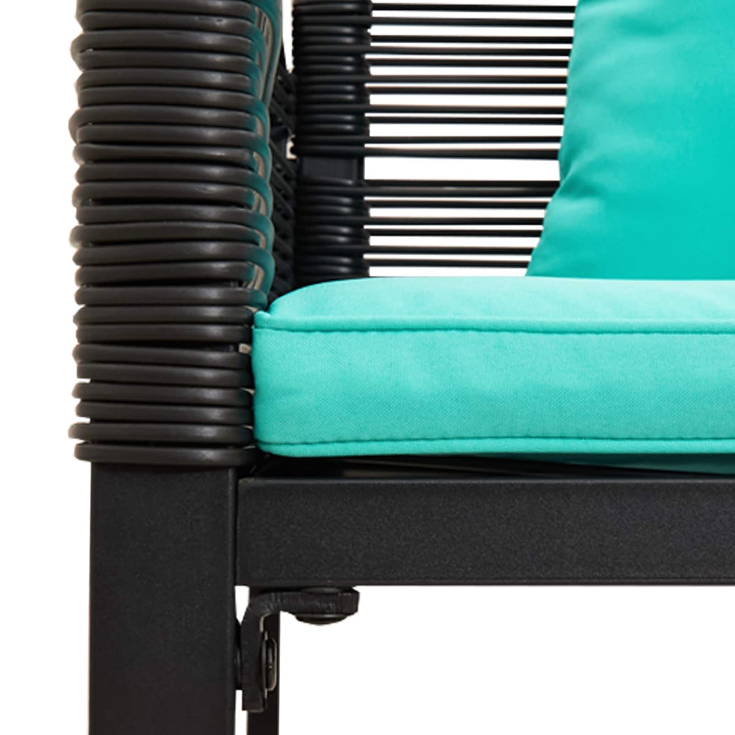 Gartenmöbel Set mit Kissen Schwarz und Türkis Poly-Rattan