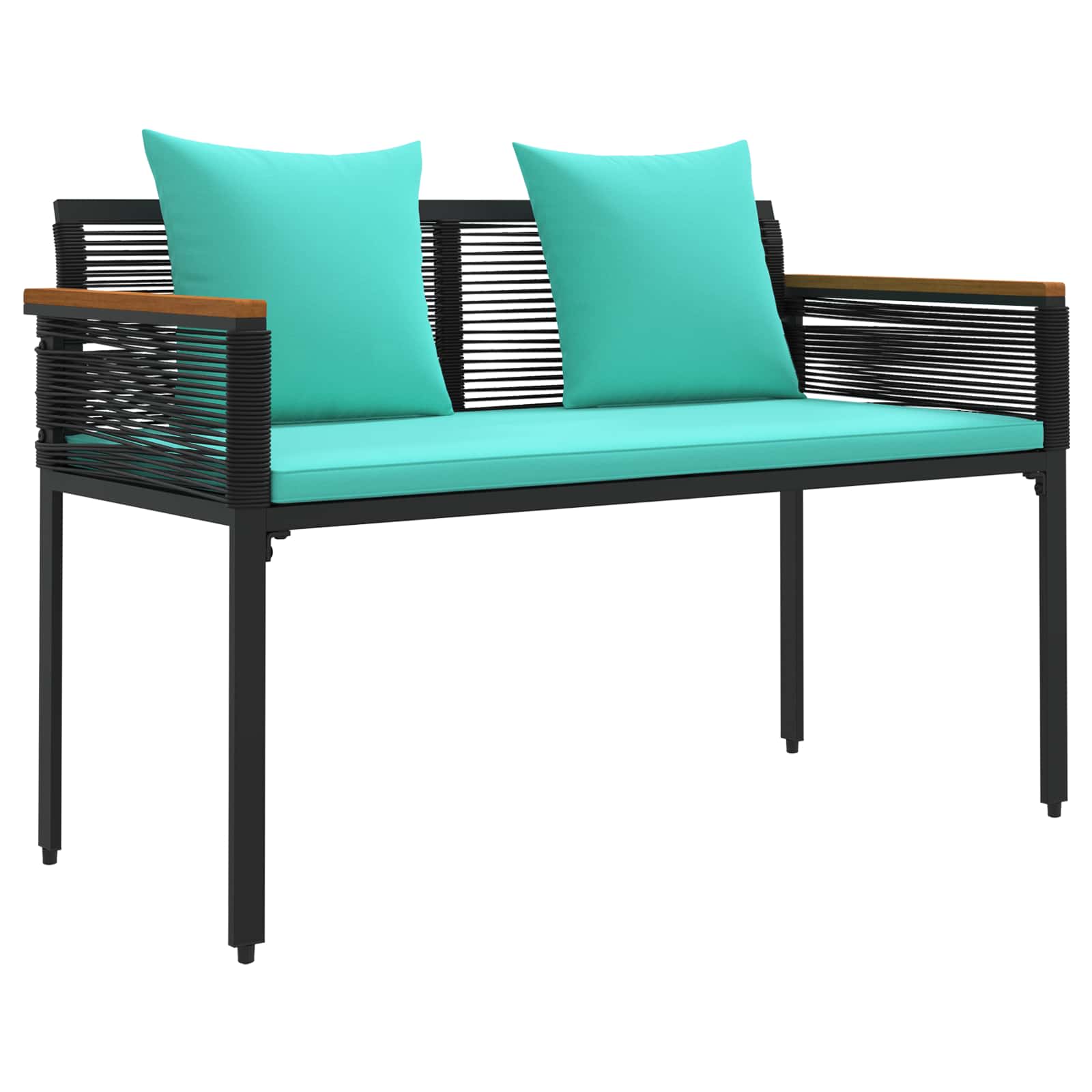 Gartenmöbel Set mit Kissen Schwarz und Türkis Poly-Rattan