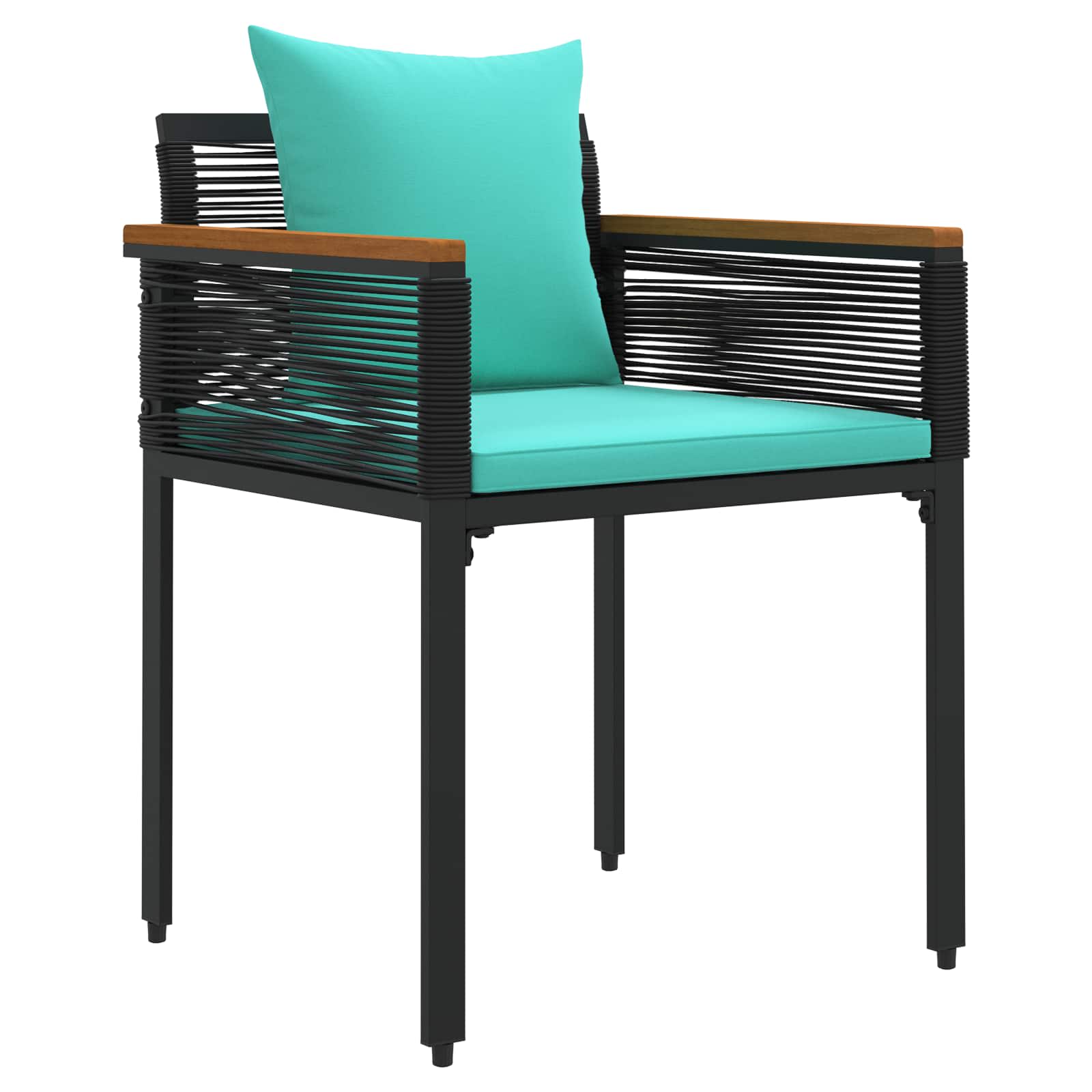 Gartenmöbel Set mit Kissen Schwarz und Türkis Poly-Rattan