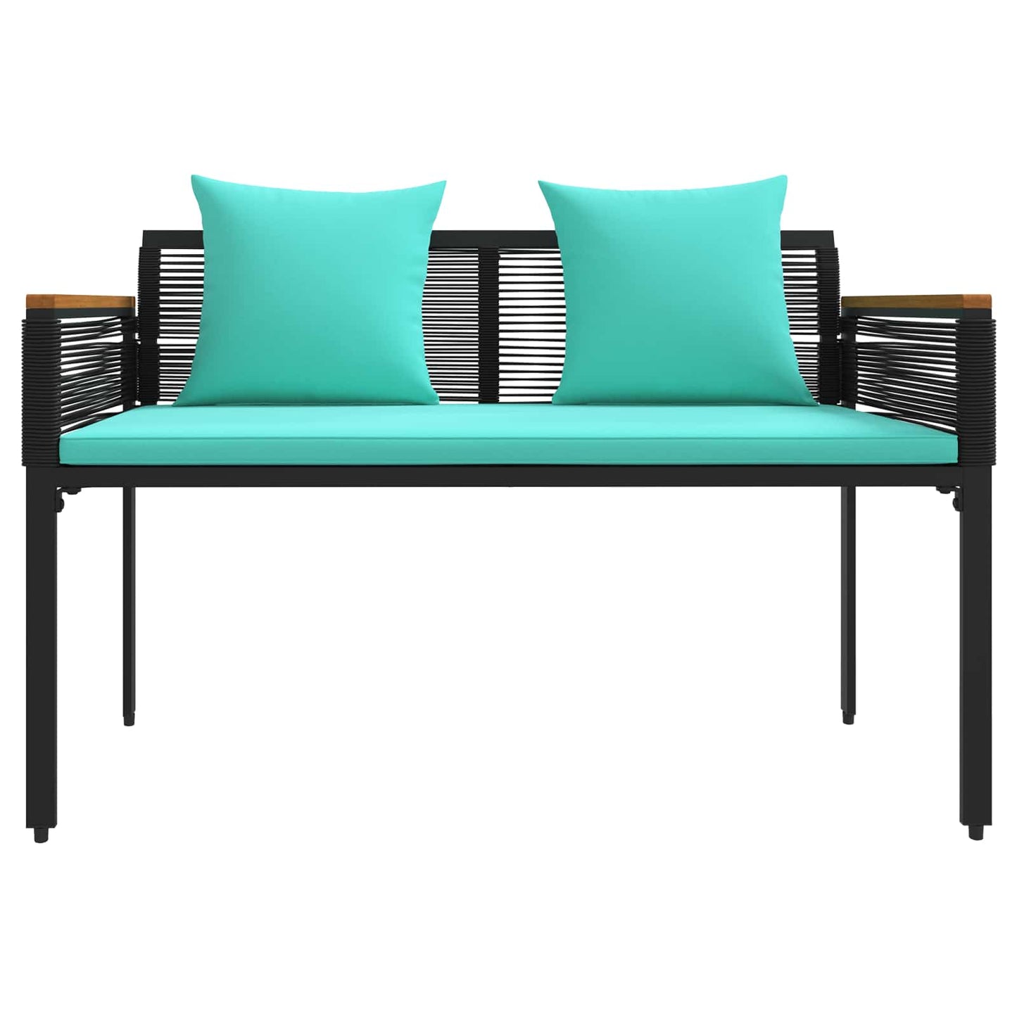 Gartenmöbel Set mit Kissen Schwarz und Türkis Poly-Rattan