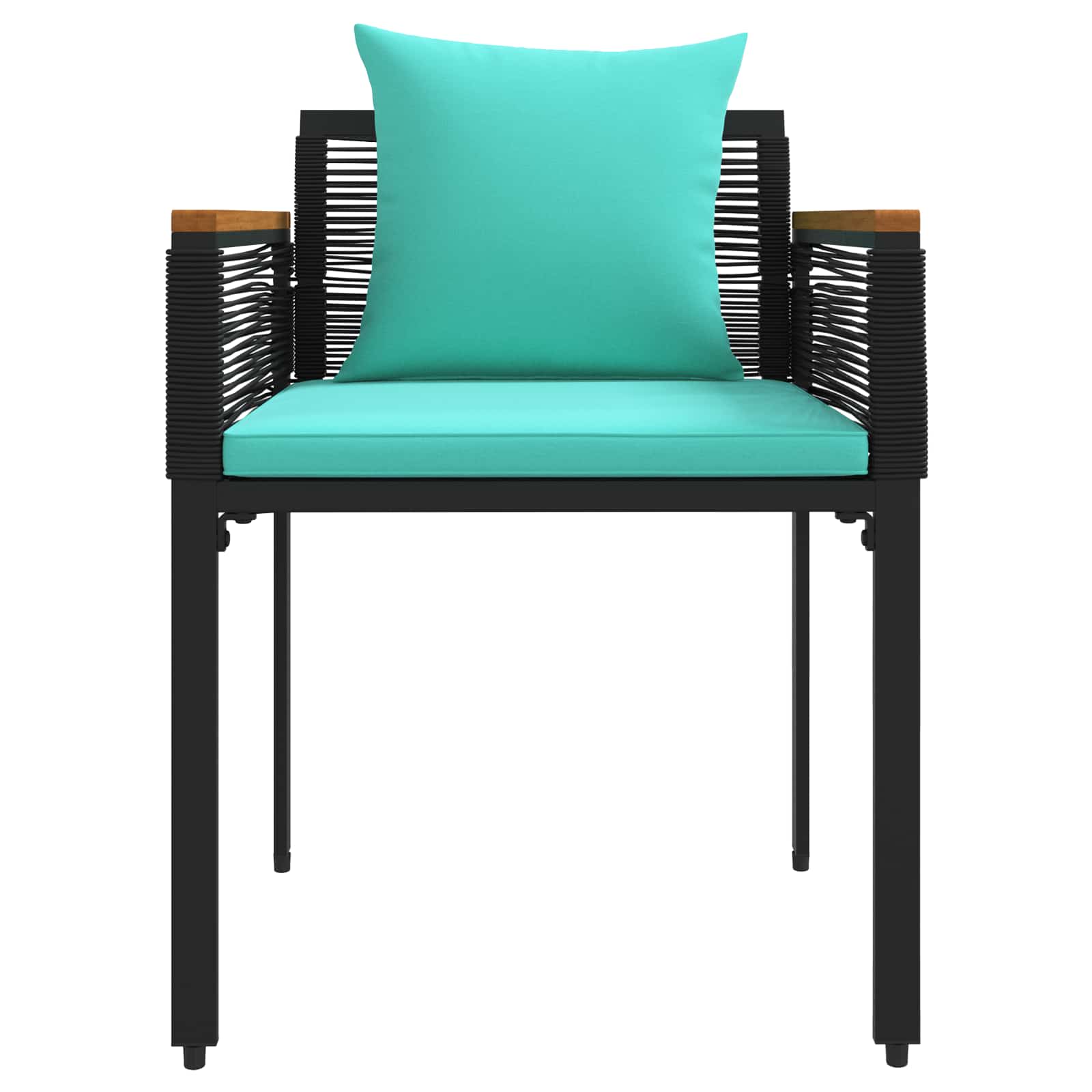 Gartenmöbel Set mit Kissen Schwarz und Türkis Poly-Rattan