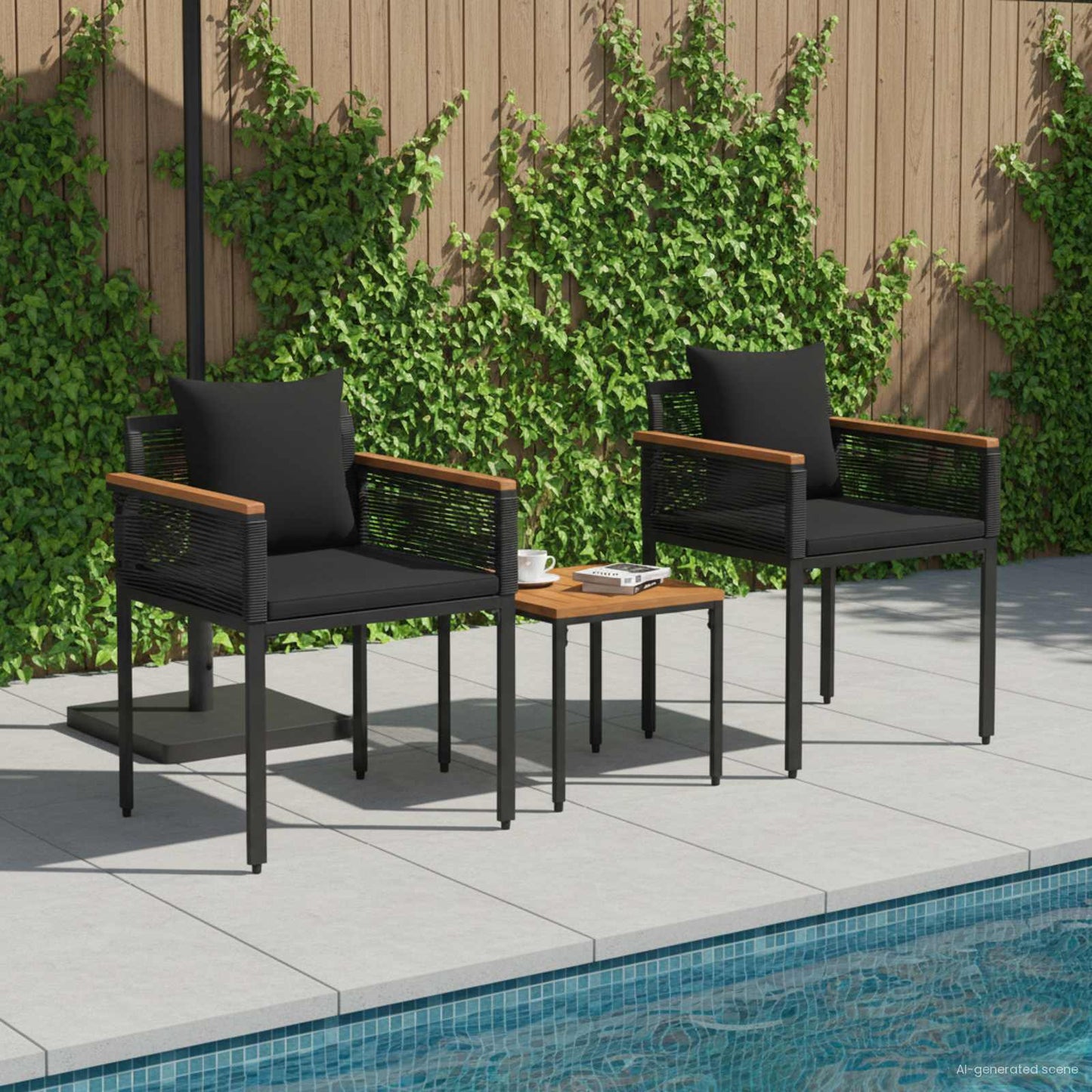 Gartenmöbel Set mit Kissen Schwarz Poly-Rattan