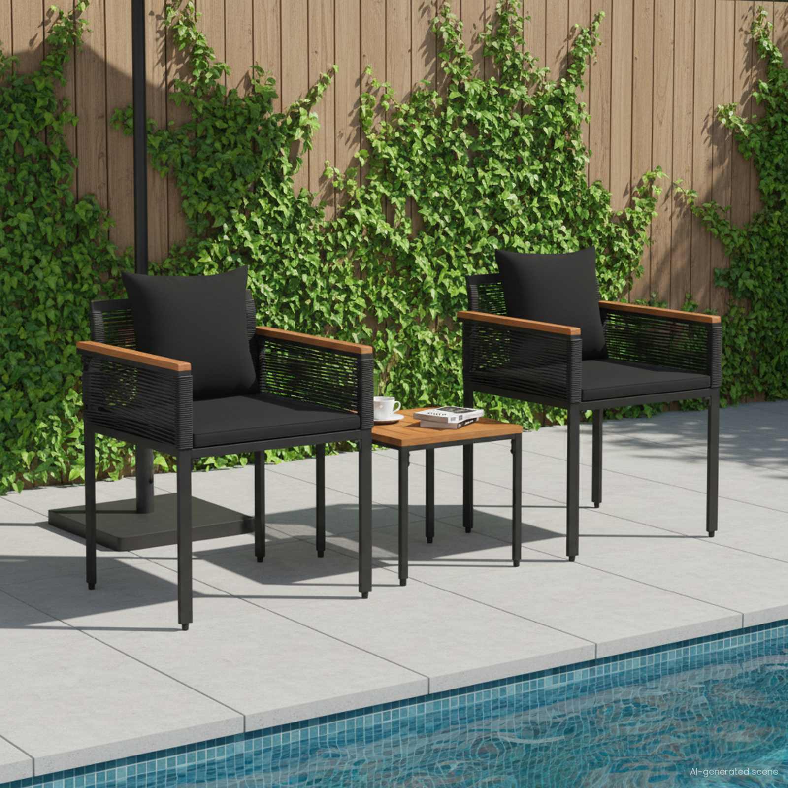 Gartenmöbel Set mit Kissen Schwarz Poly-Rattan