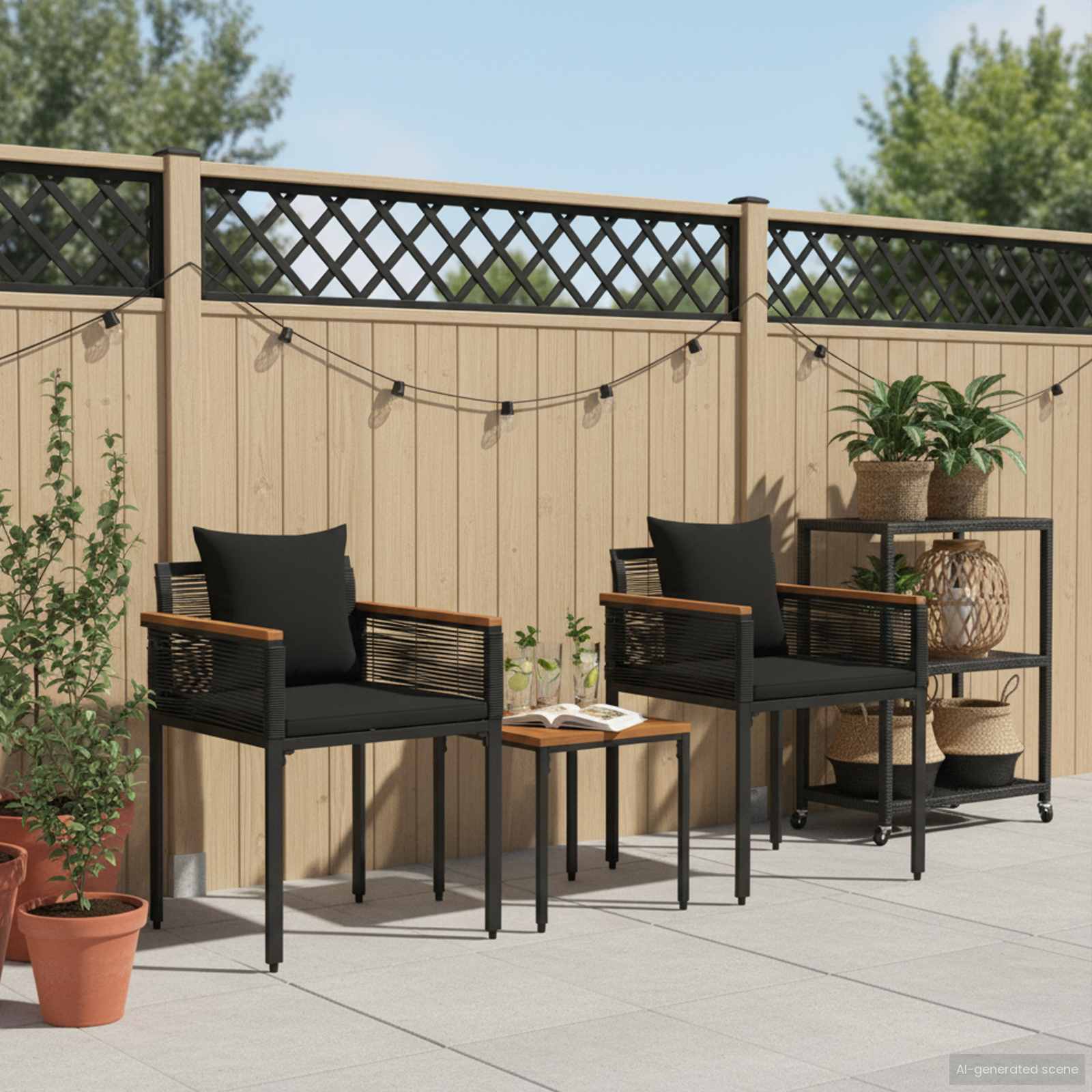 Gartenmöbel Set mit Kissen Schwarz Poly-Rattan