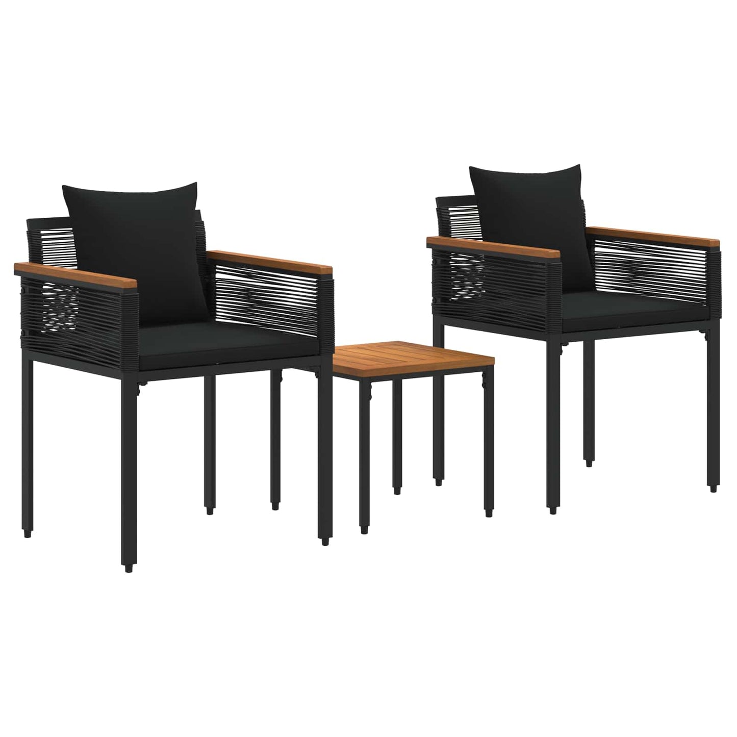 Gartenmöbel Set mit Kissen Schwarz Poly-Rattan