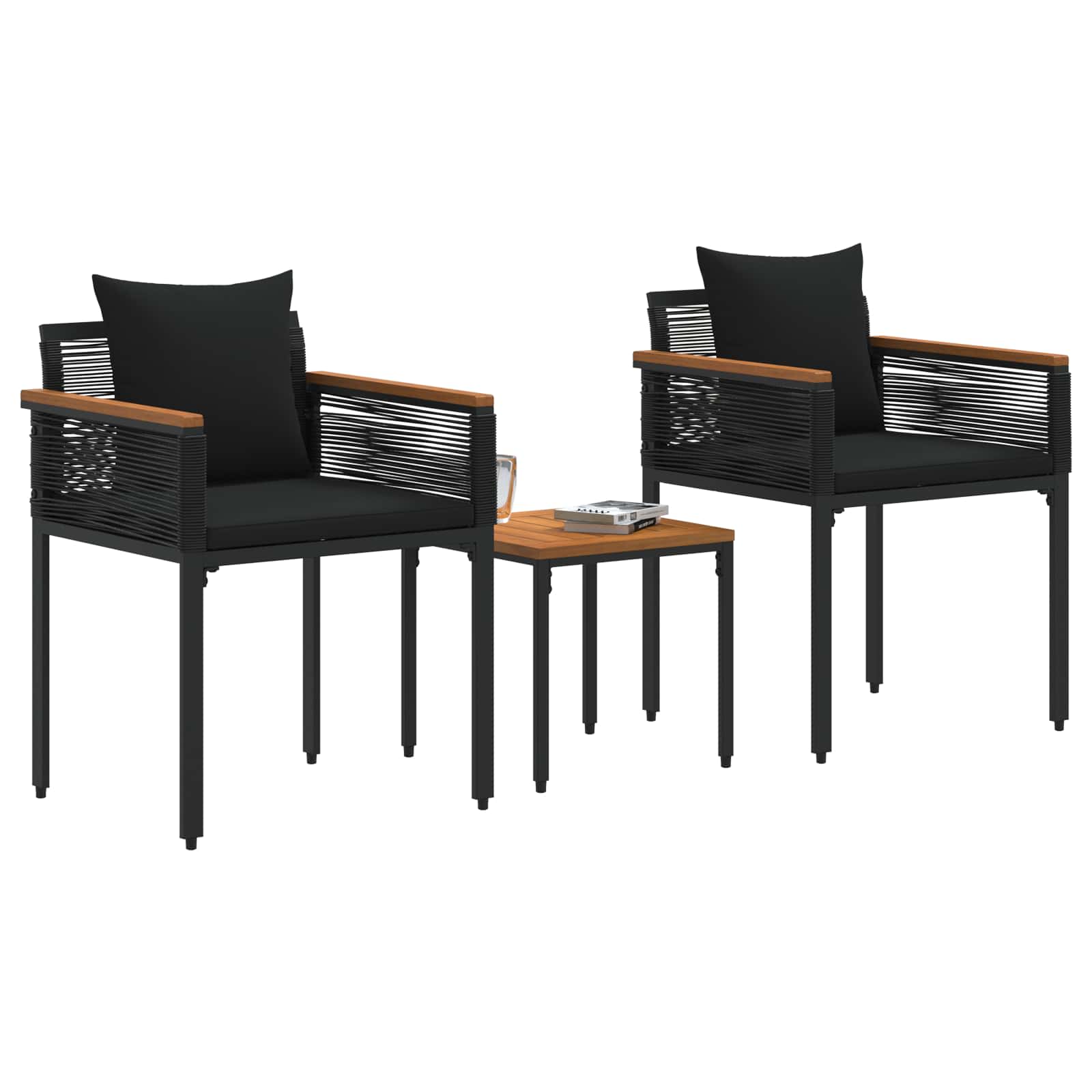 Gartenmöbel Set mit Kissen Schwarz Poly-Rattan