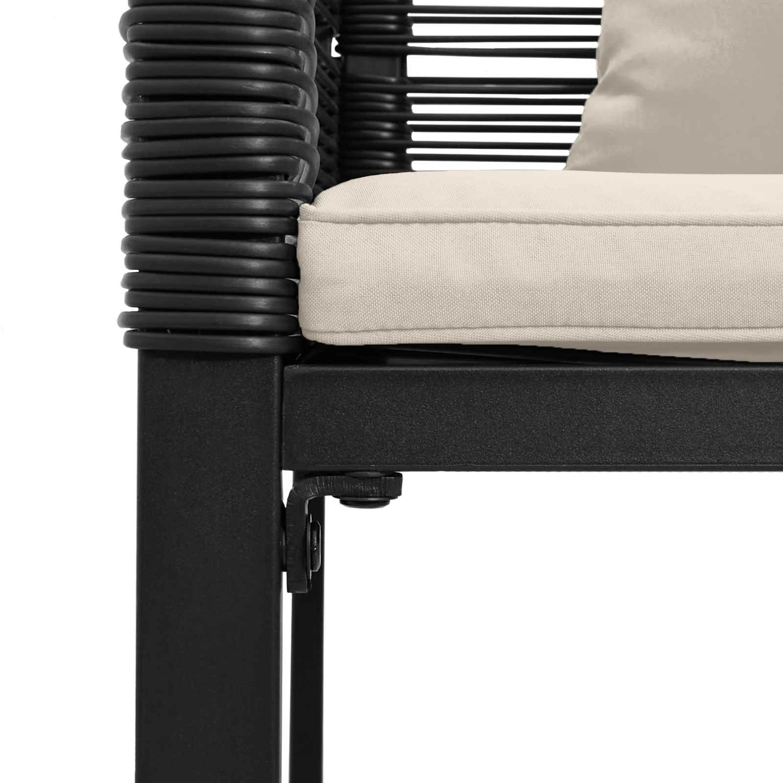 Gartenmöbel Set mit Kissen Schwarz und Cremeweiß Poly-Rattan