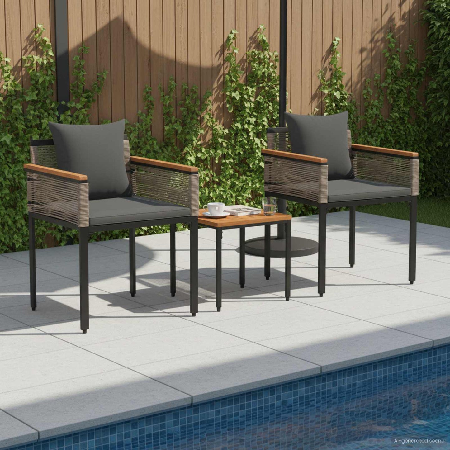 Gartenmöbel Set mit Kissen Grau und Dunkelgrau Poly-Rattan